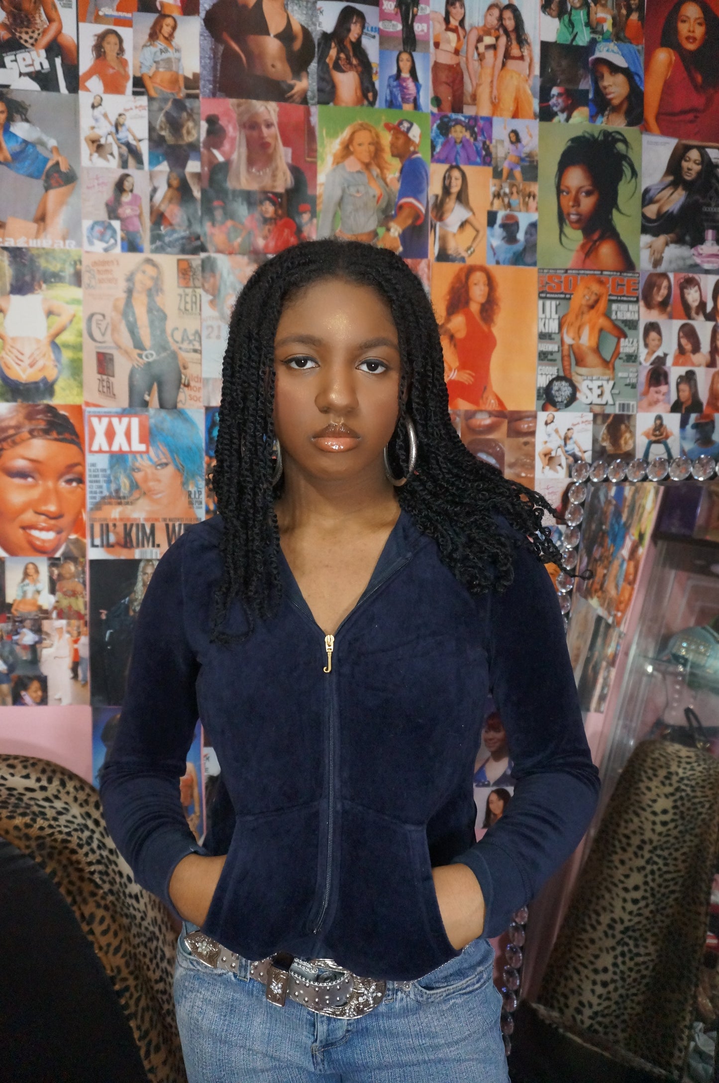 Navy Blue and Gold Juicy Couture Track Jacket
