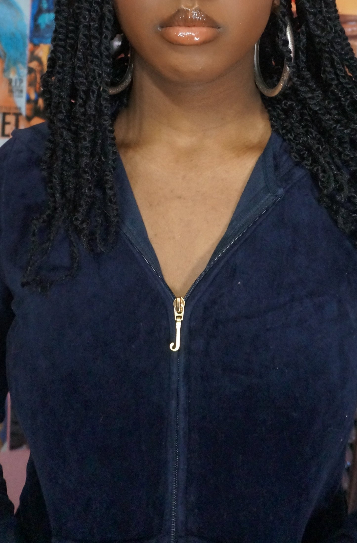 Navy Blue and Gold Juicy Couture Track Jacket