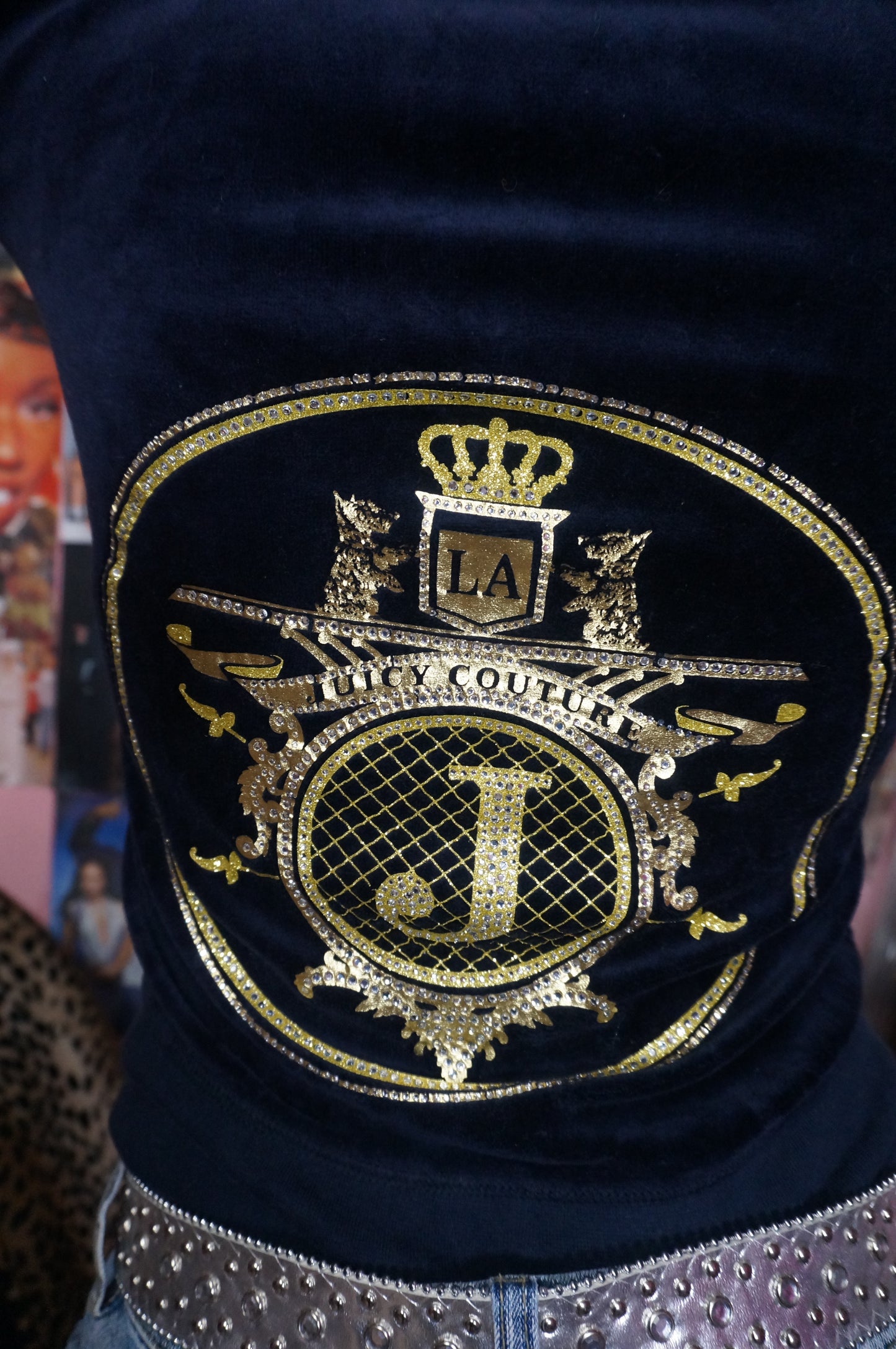Navy Blue and Gold Juicy Couture Track Jacket