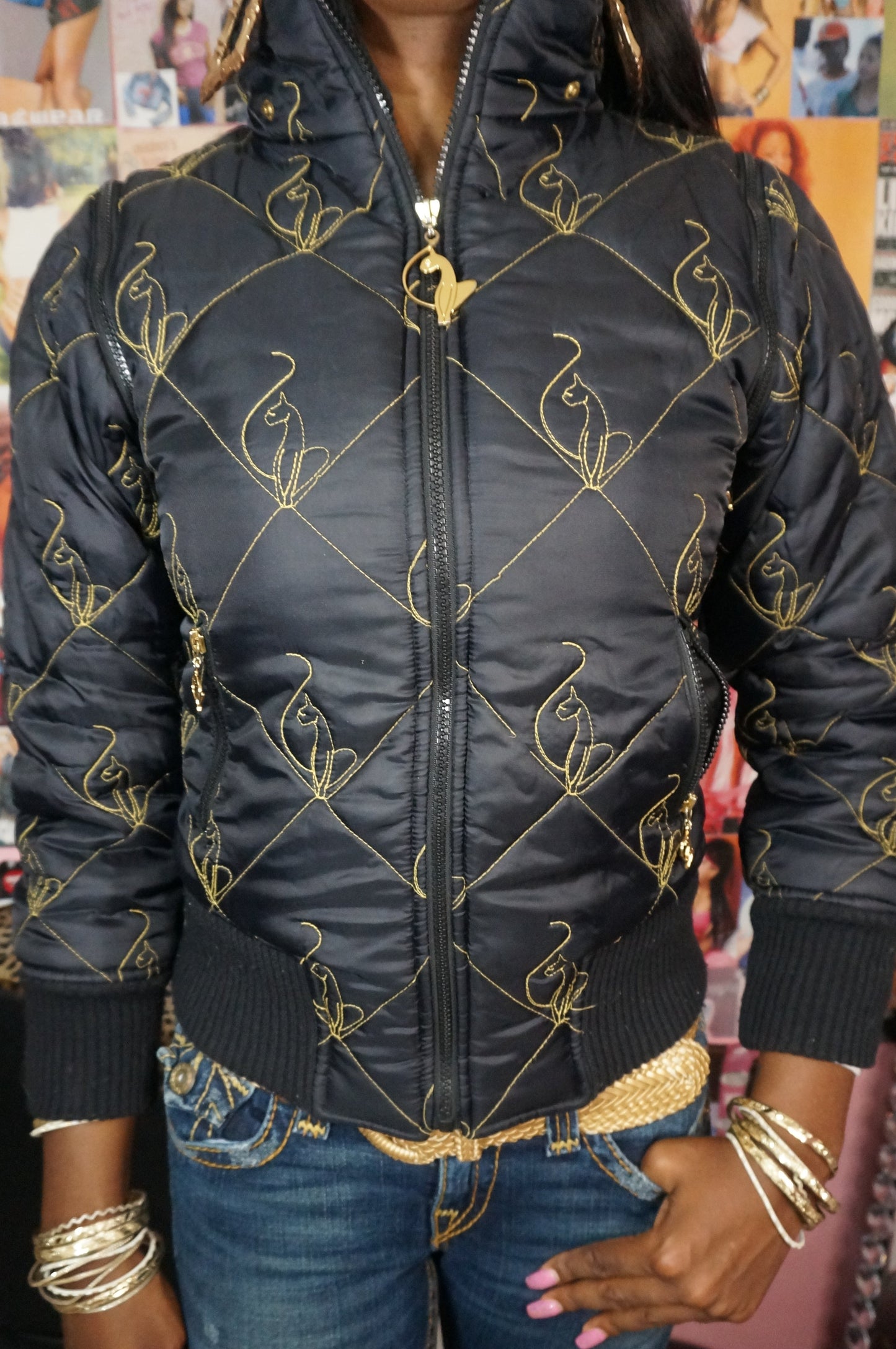 Monogram Black Baby Phat Puffer Coat
