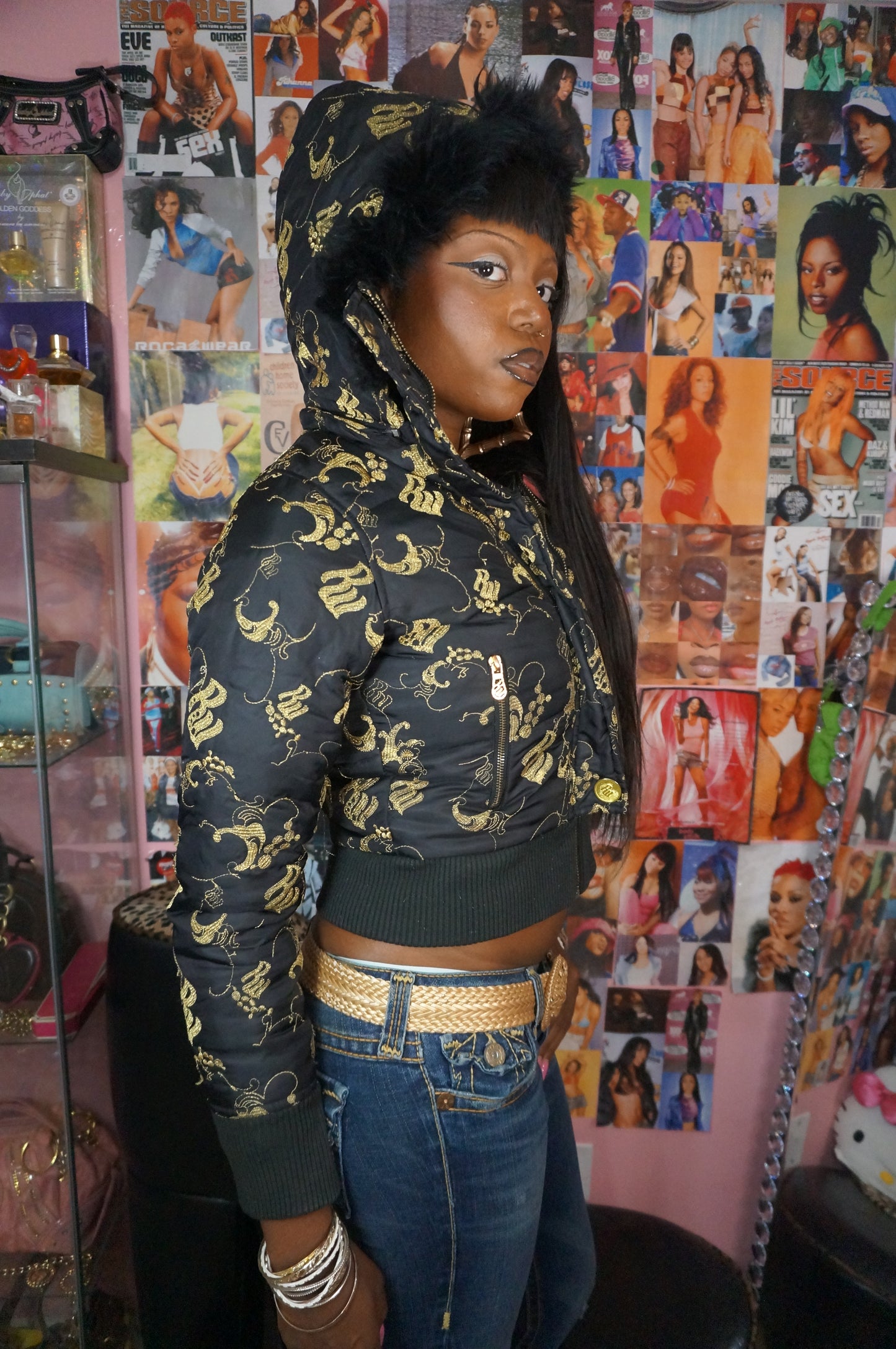 Black and Gold Rocawear Puffer Coat