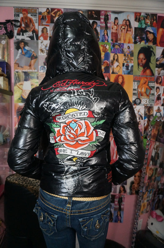 Black Ed Hardy Puffer Coat