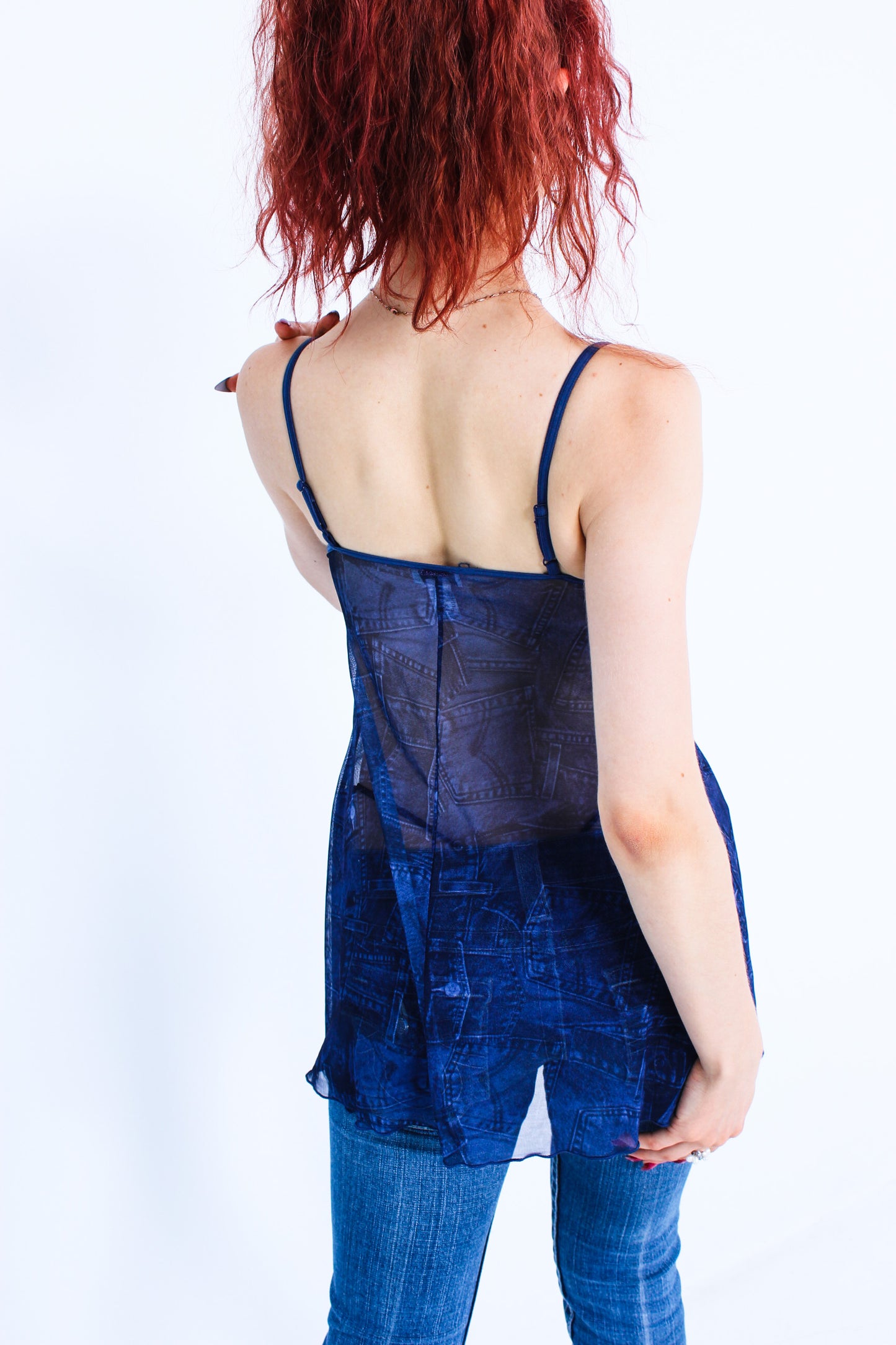 00's Denim Print Bustier Top