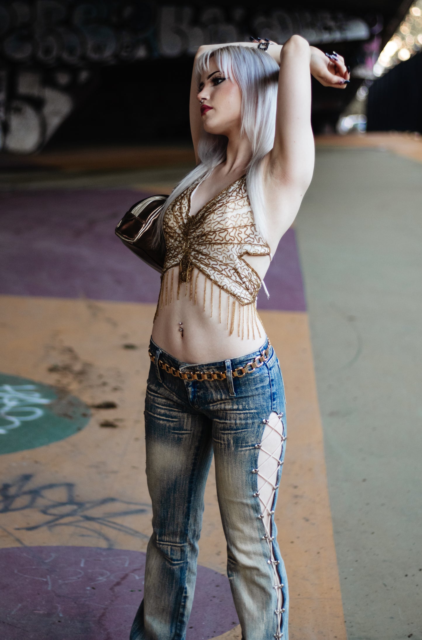 Gold Beaded Butterfly Top