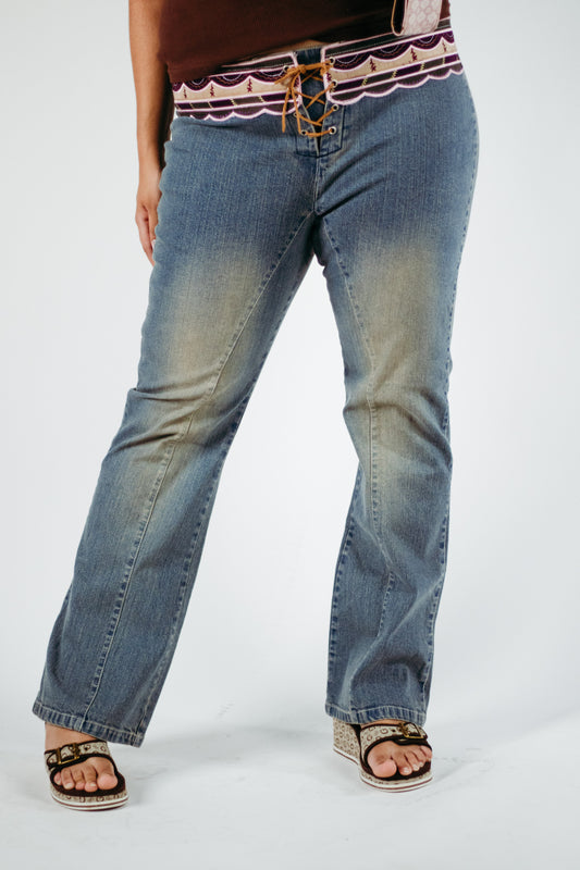 Low Rise Lace Up Jeans