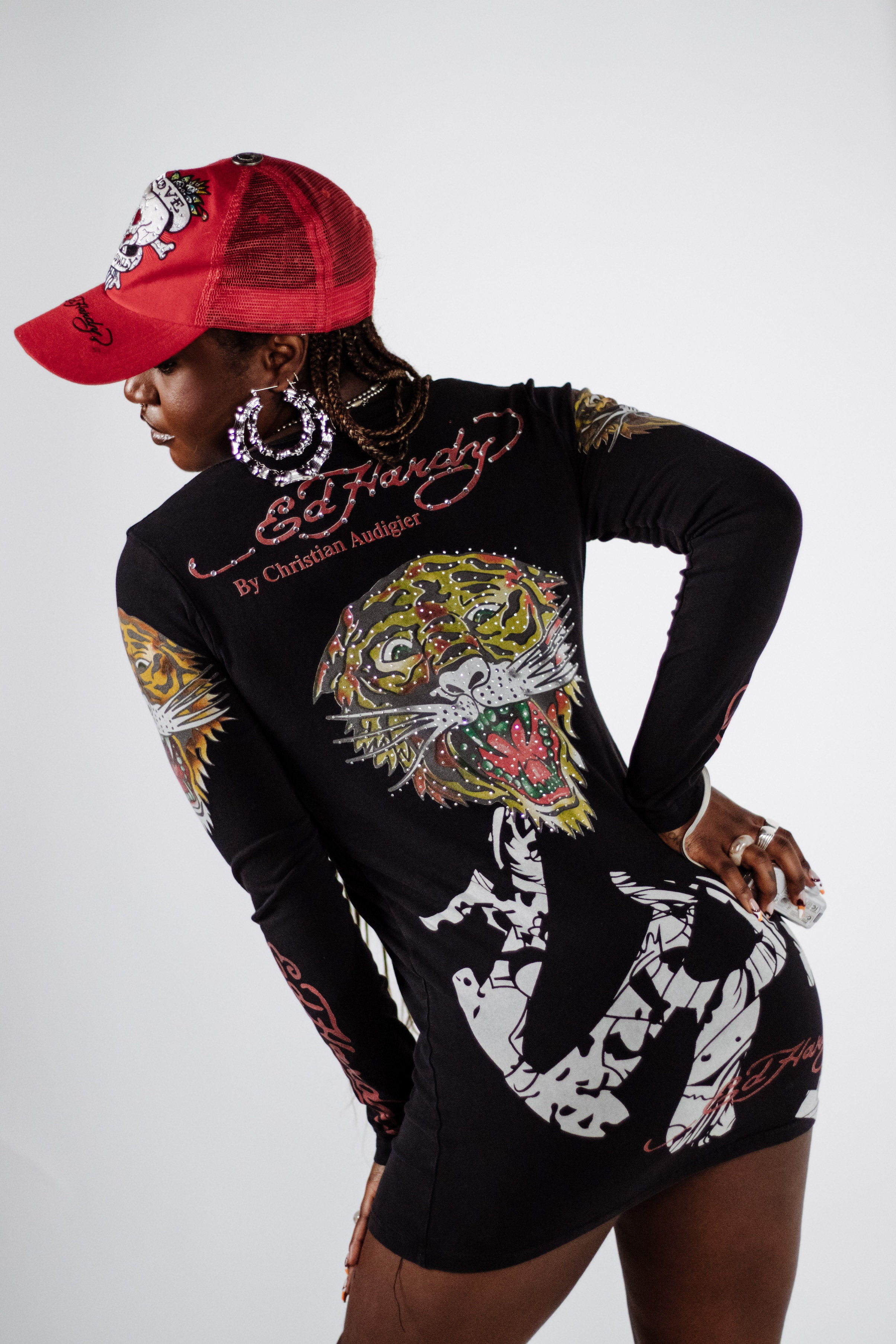 Black Long Sleeve Ed Hardy Dress – La Vegan Baddie Black Long Sleeve Ed Hardy Dress – La Vegan Baddie