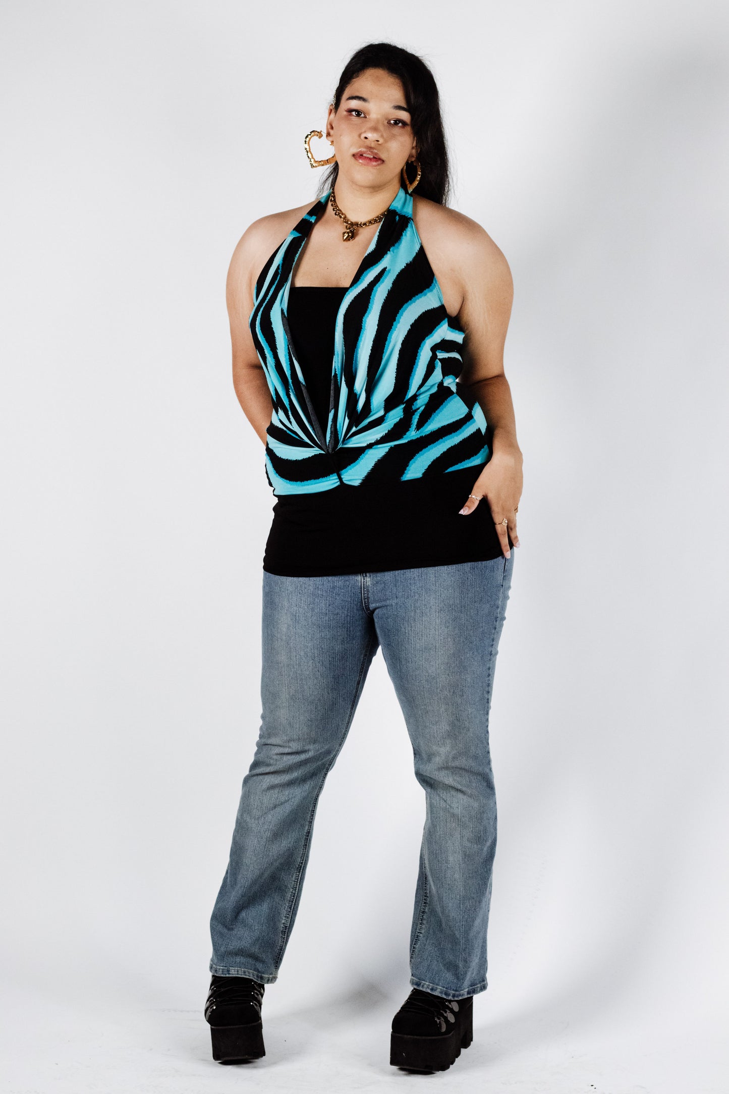 Black and Blue Animal Print Halter Top