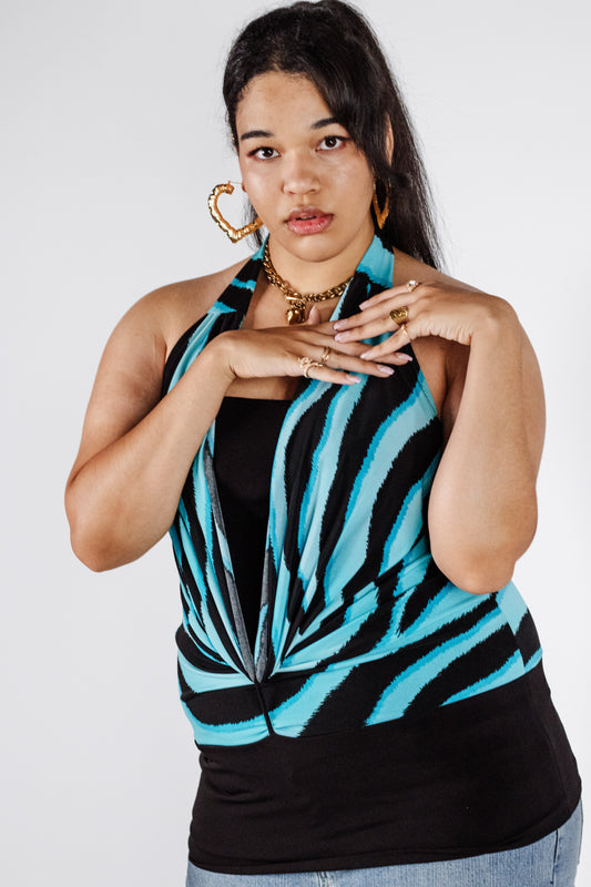 Black and Blue Animal Print Halter Top