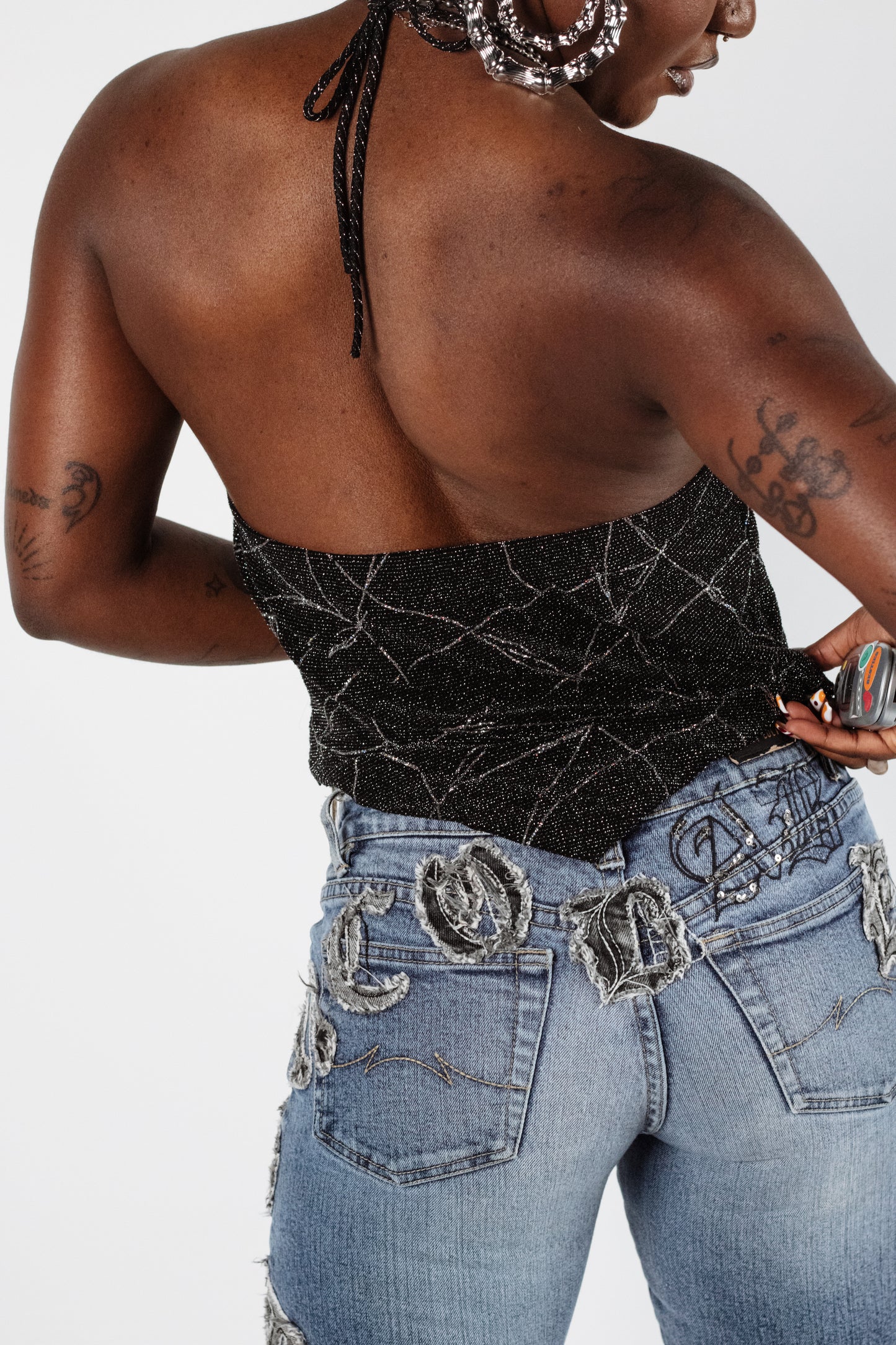 Black and Silver Halter Top