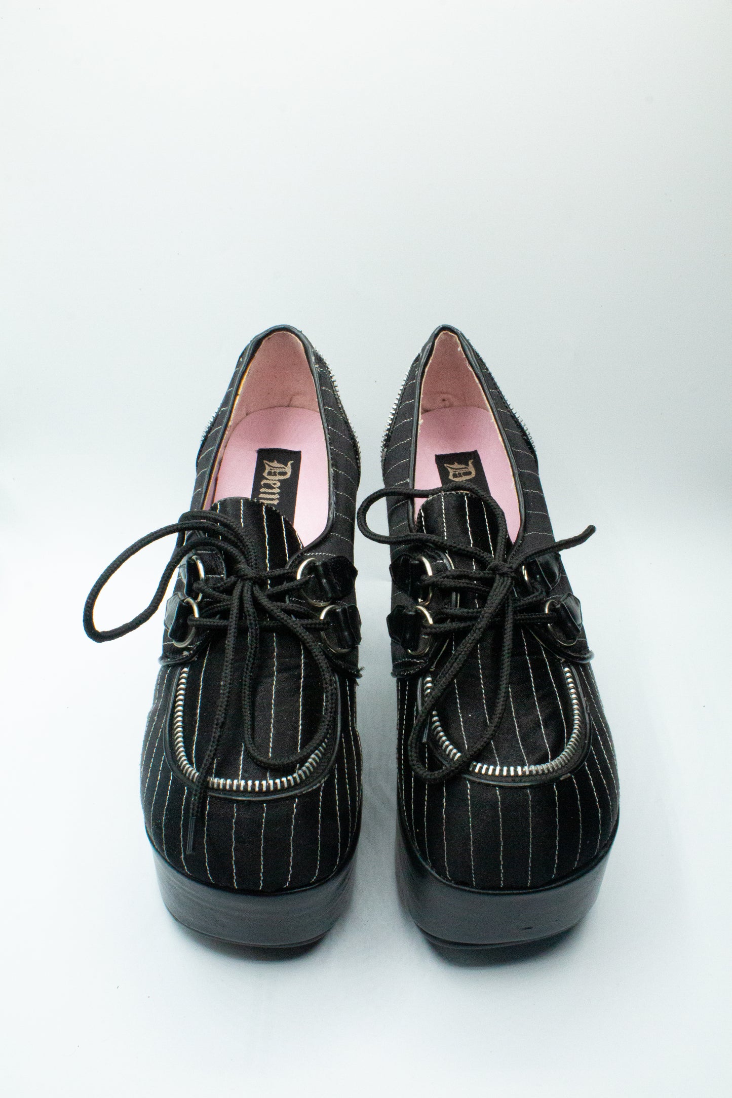 Demonia Platform Heels with Pinstripes and Zipper