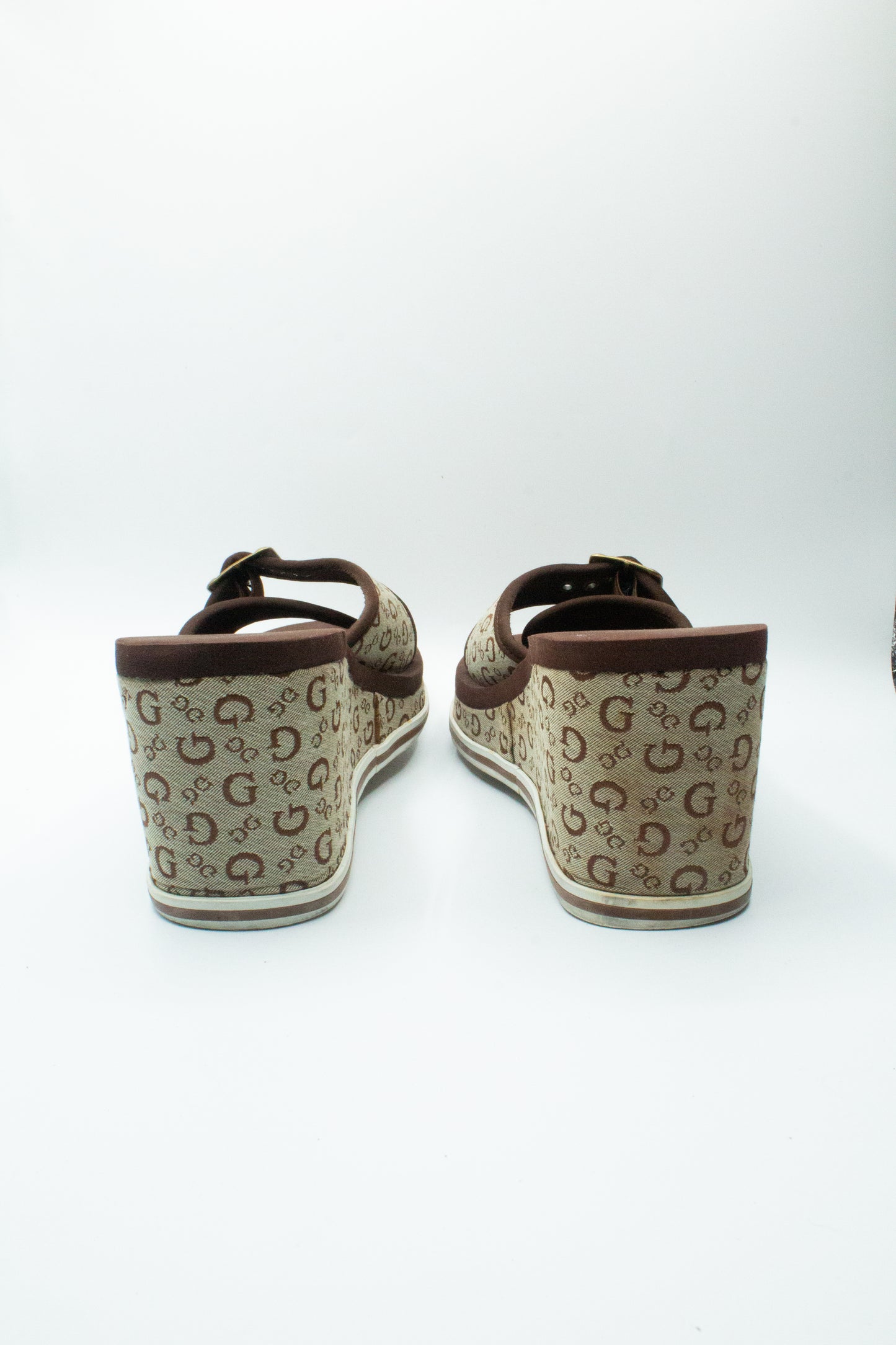 Brown Monogram Slip On Sandals by Guess