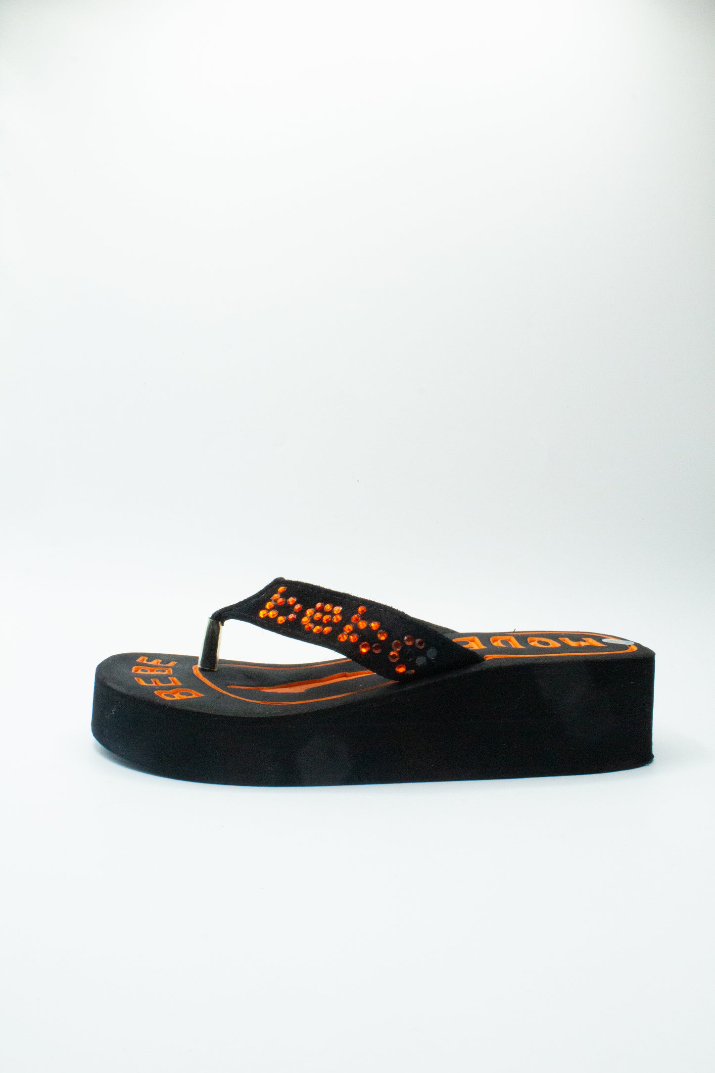 Bebe Sport Black and Orange Platform Flip-Flops