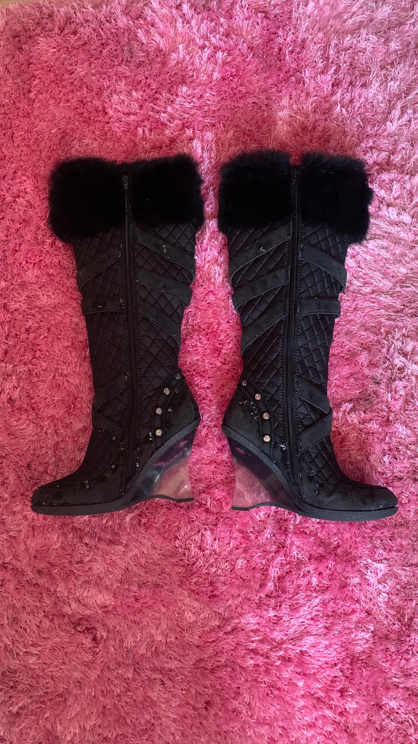 Vintage Black And Silver Baby Phat Wedge Boots