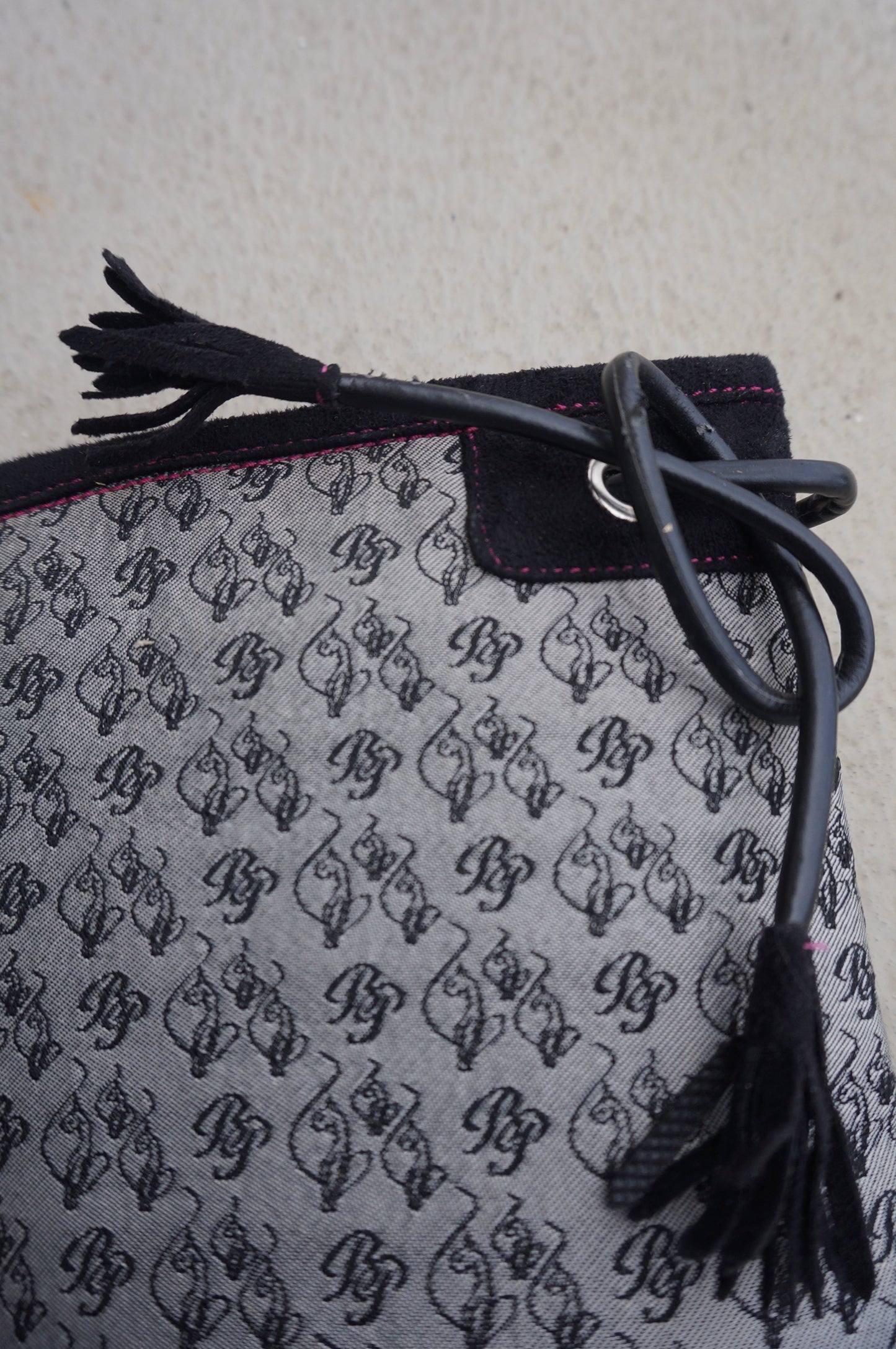 Black and Grey Baby Phat Monogram Wedge Boots