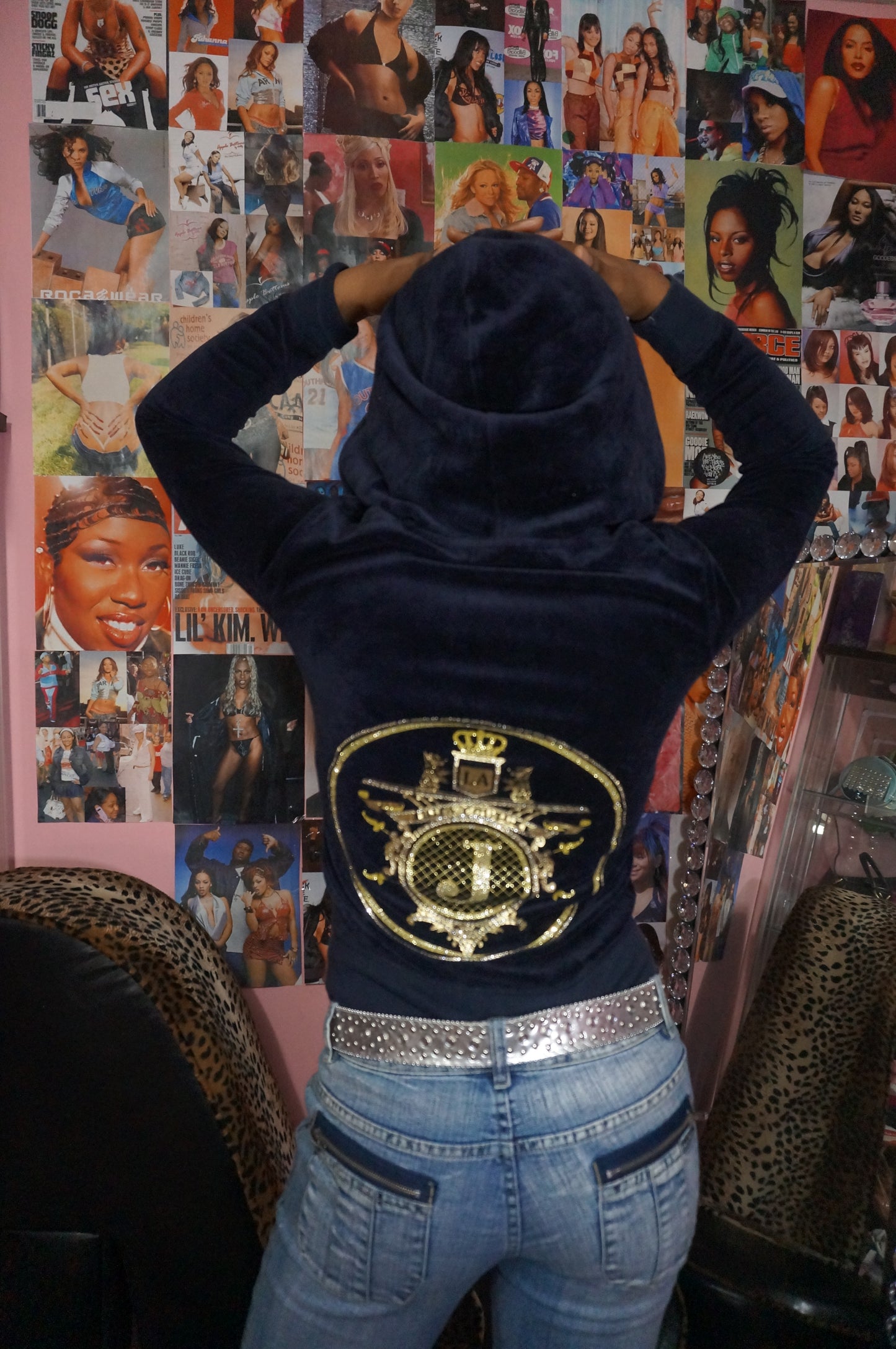 Navy Blue and Gold Juicy Couture Track Jacket