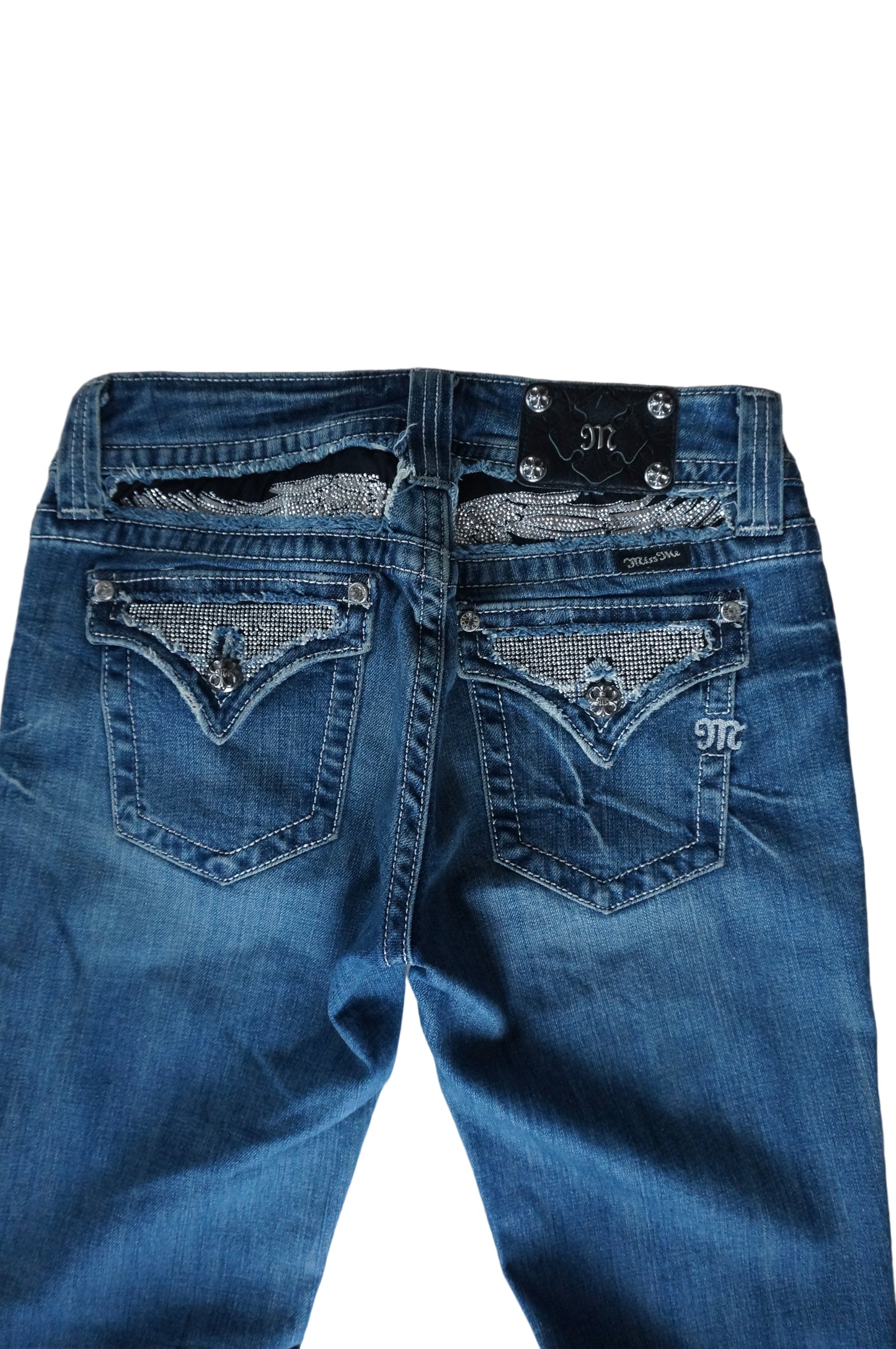 Rhinestoned Angel Wings Miss Me Jeans
