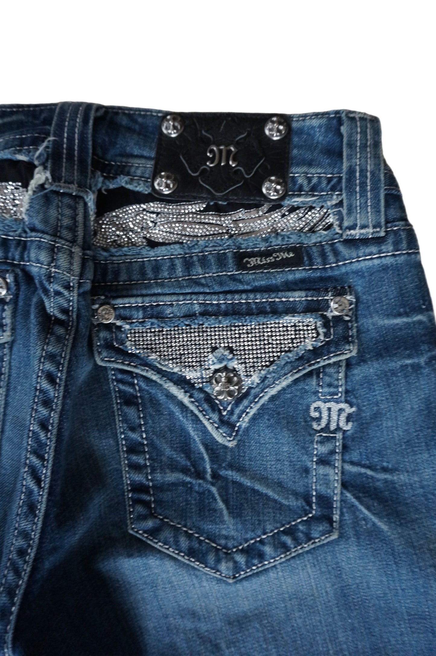 Rhinestoned Angel Wings Miss Me Jeans