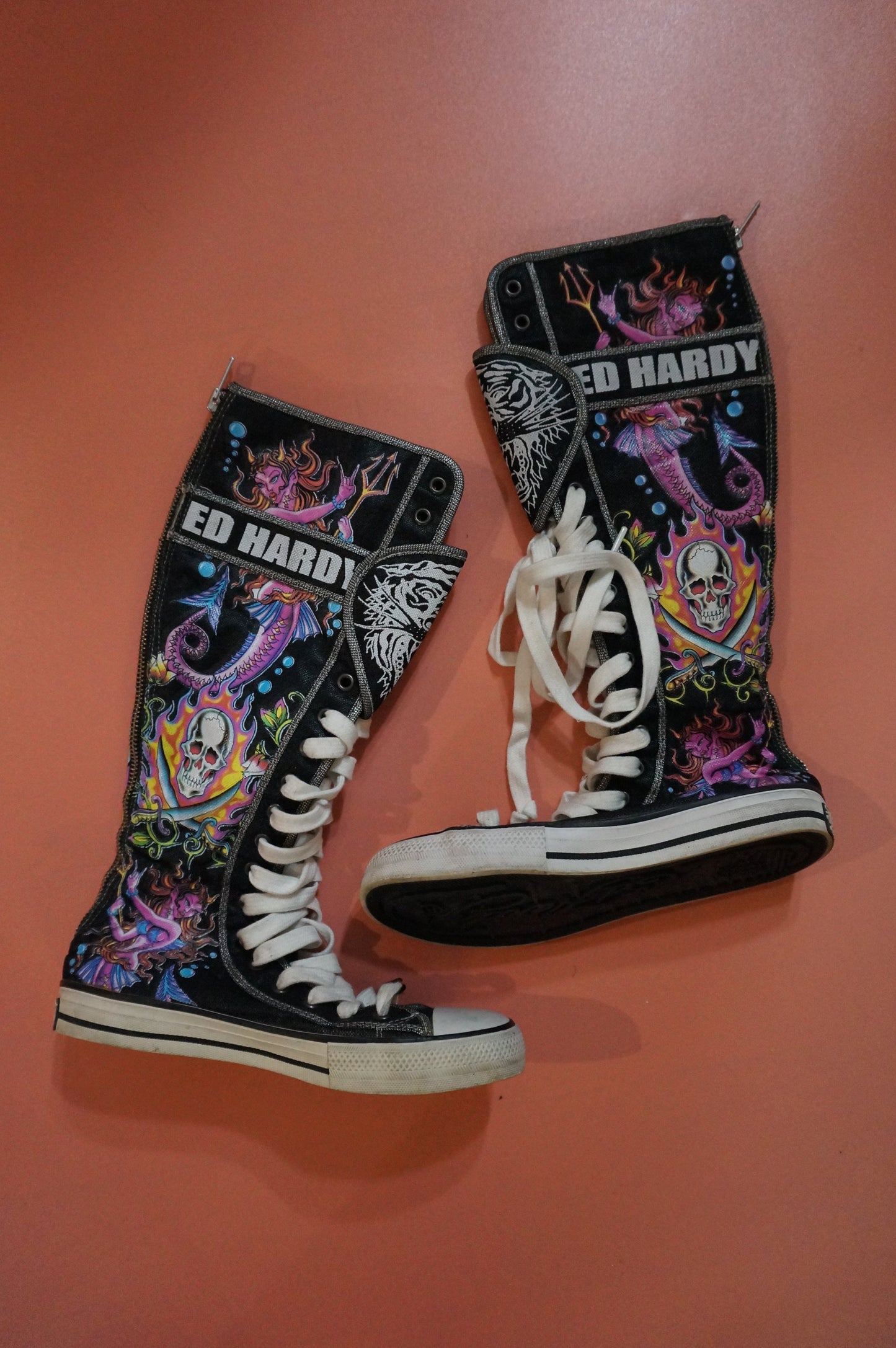 Black Ed Hardy Knee high sneakers
