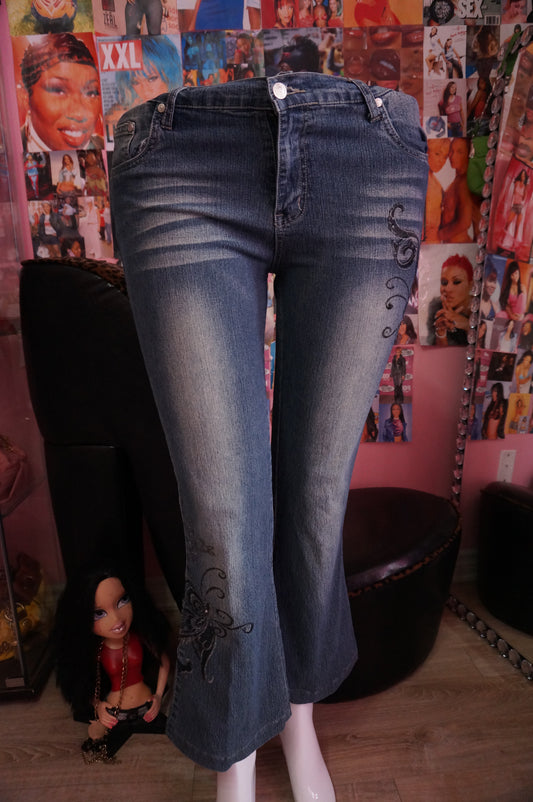 Vintage Butterfly Embroidered Flared Jeans