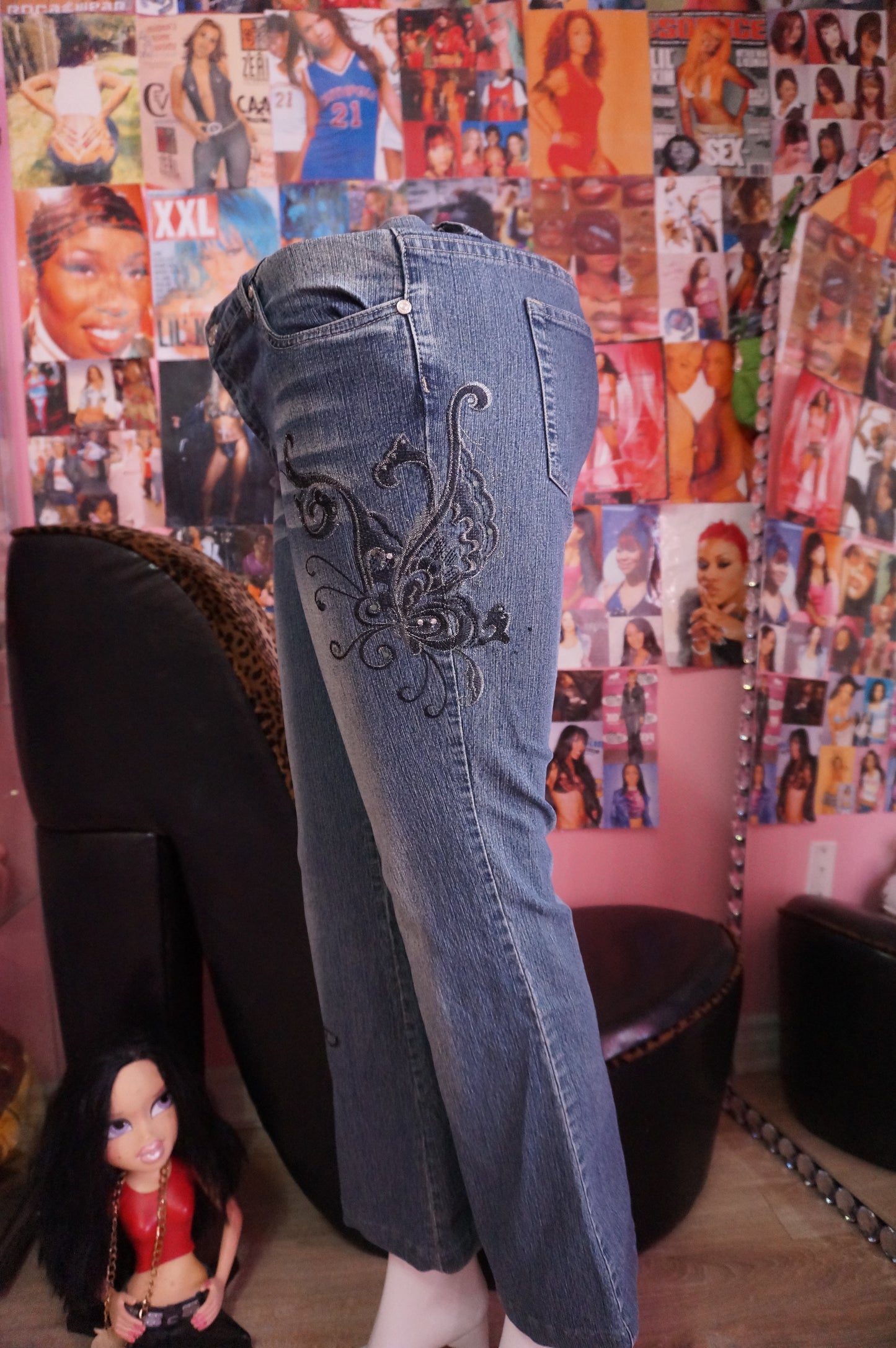 Vintage Butterfly Embroidered Flared Jeans