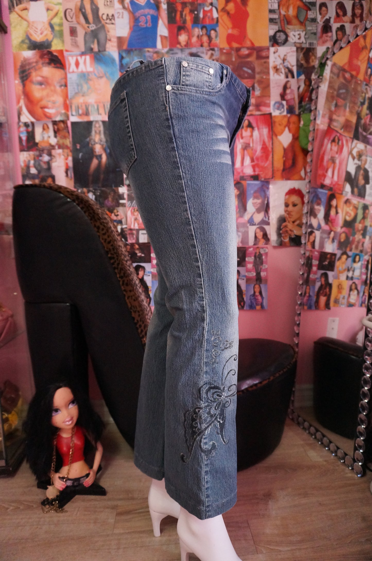 Vintage Butterfly Embroidered Flared Jeans