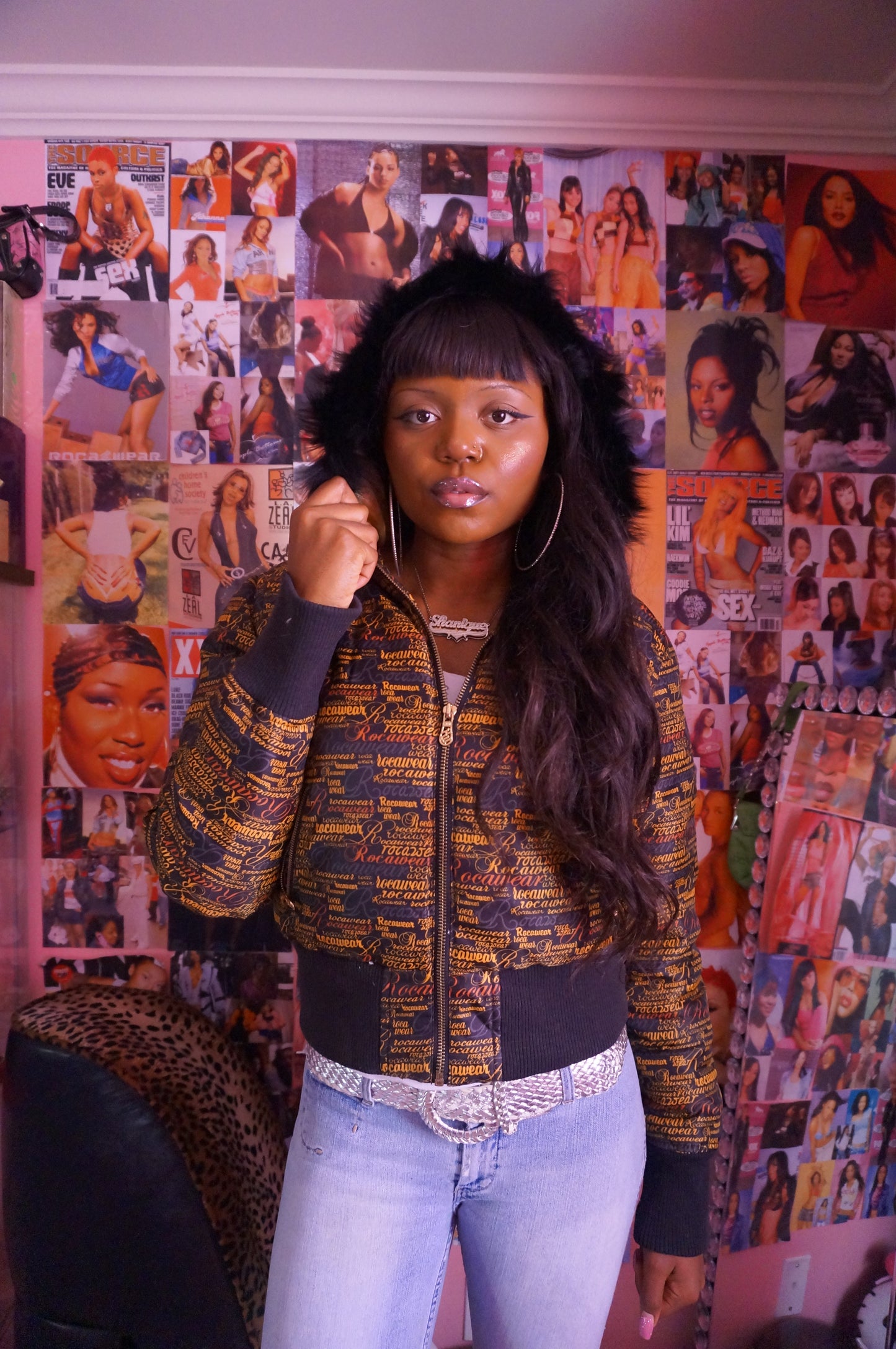 Black and Gold Monogram Rocawear Puffer coat