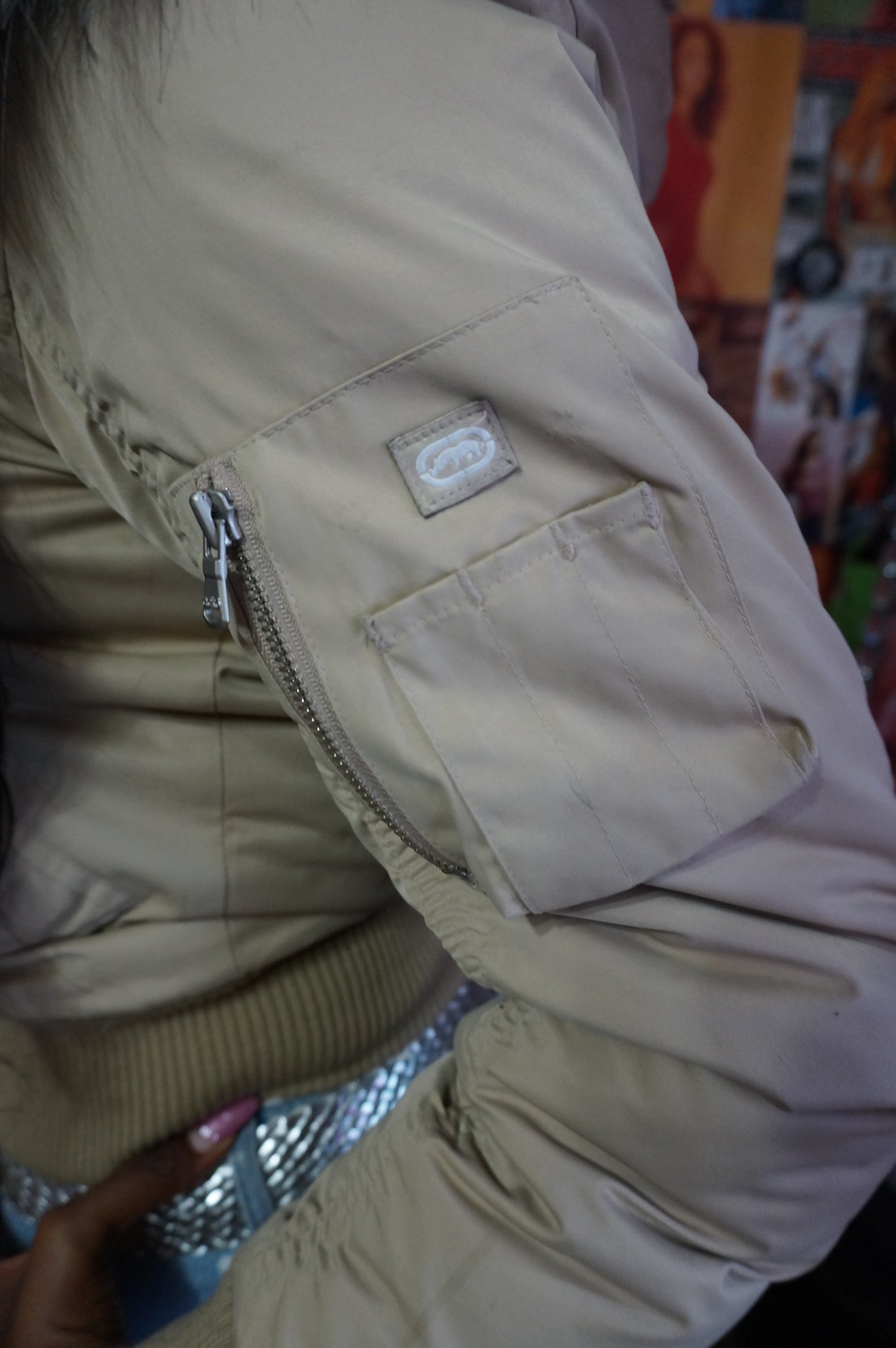 Cream Ecko Red Puffer Coat