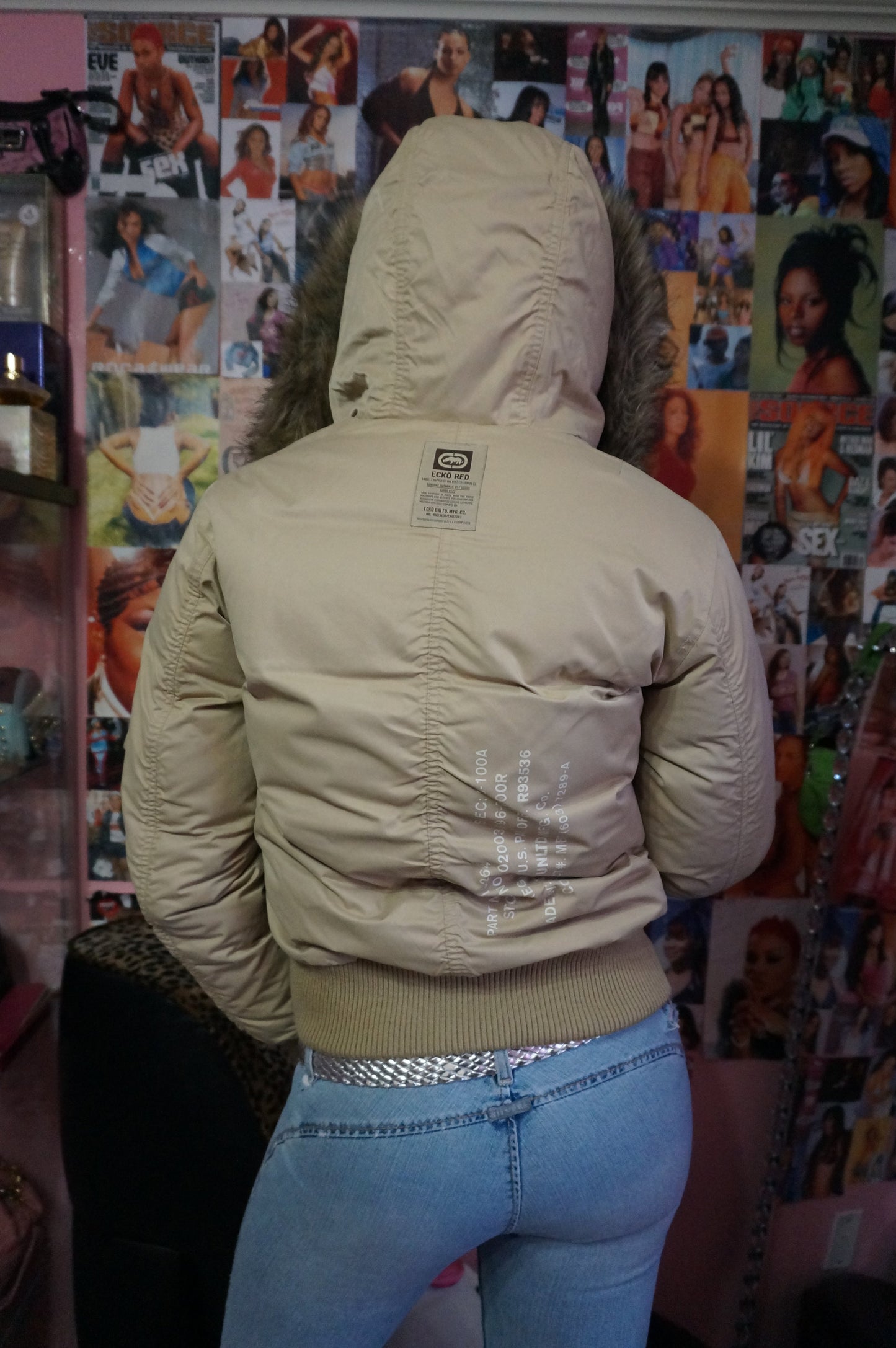Cream Ecko Red Puffer Coat