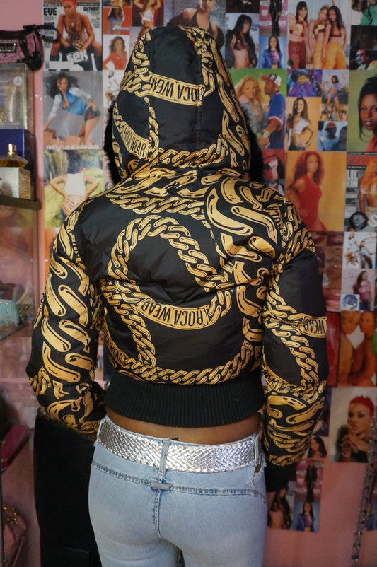 Black and Gold Rocawear Puffer Coat