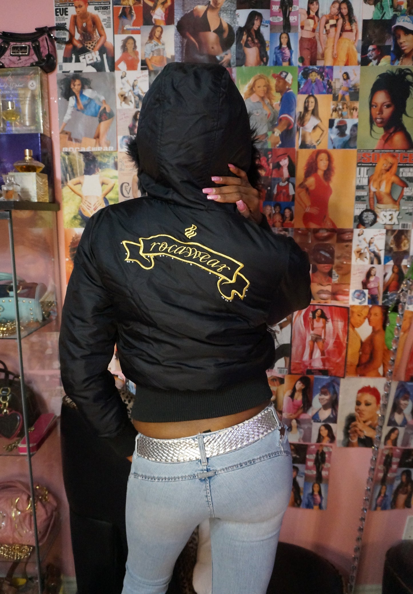 Black and Gold Rocawear Puffer Coat