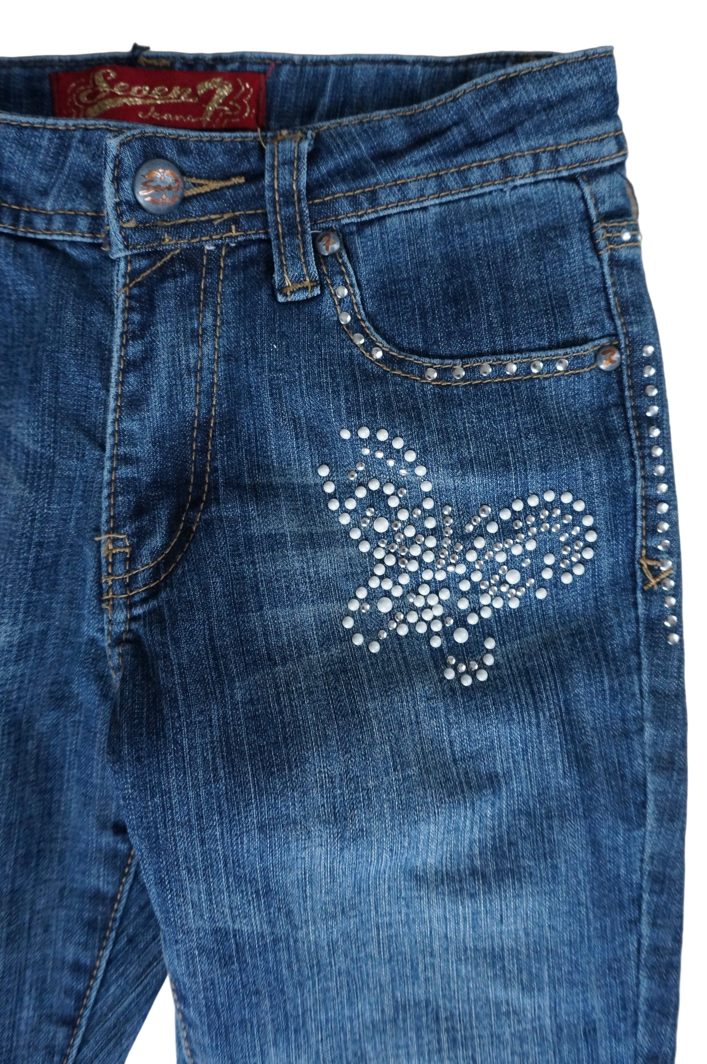 Mid Rise Rhinestone Flare Jeans by Seven Jeans - Size 3