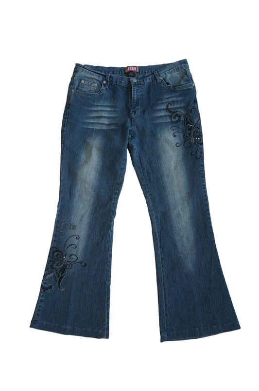 Vintage Butterfly Embroidered Flared Jeans