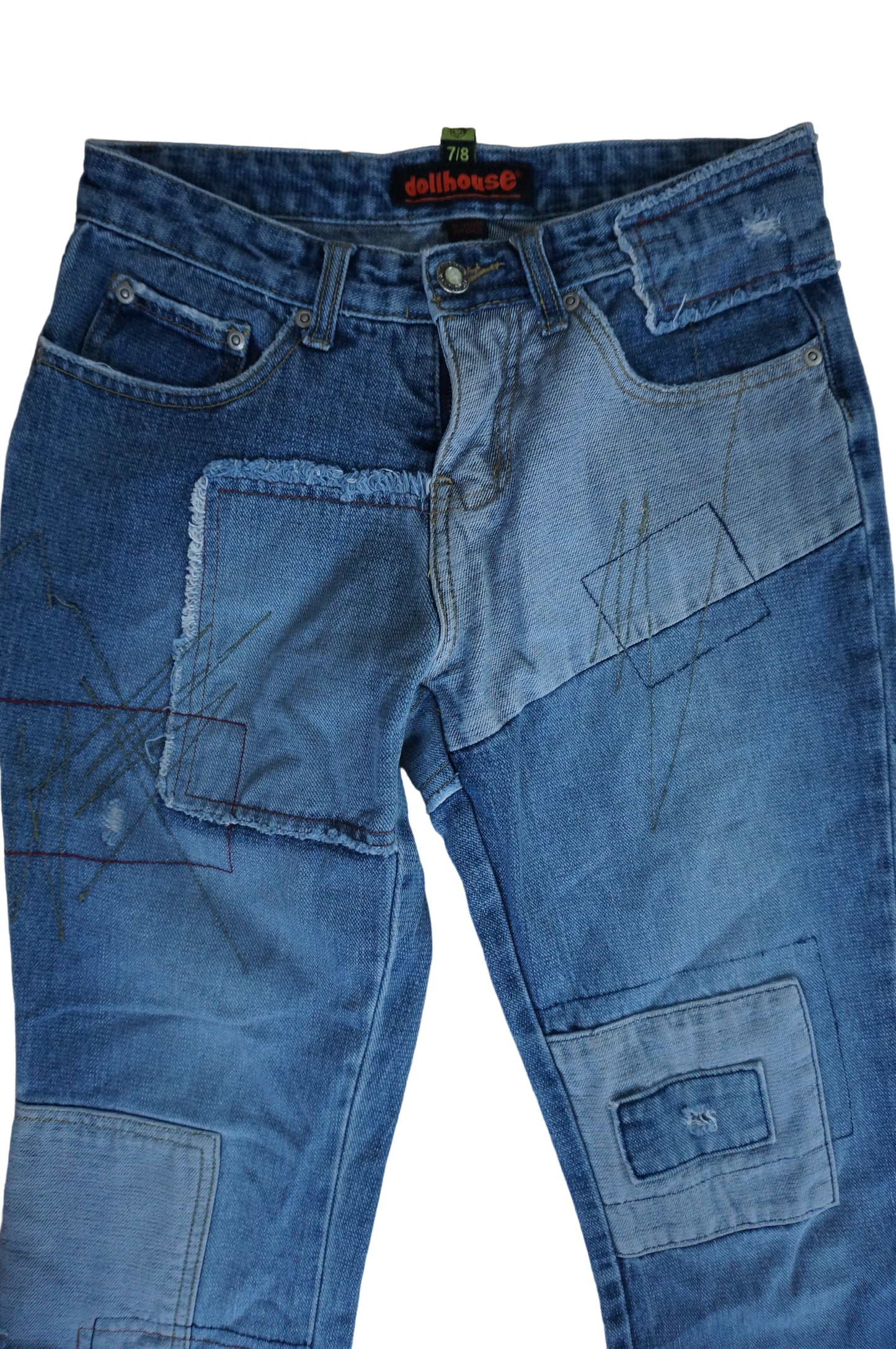 Vintage Patchwork Dollhouse Flare Jeans - Size 7/8