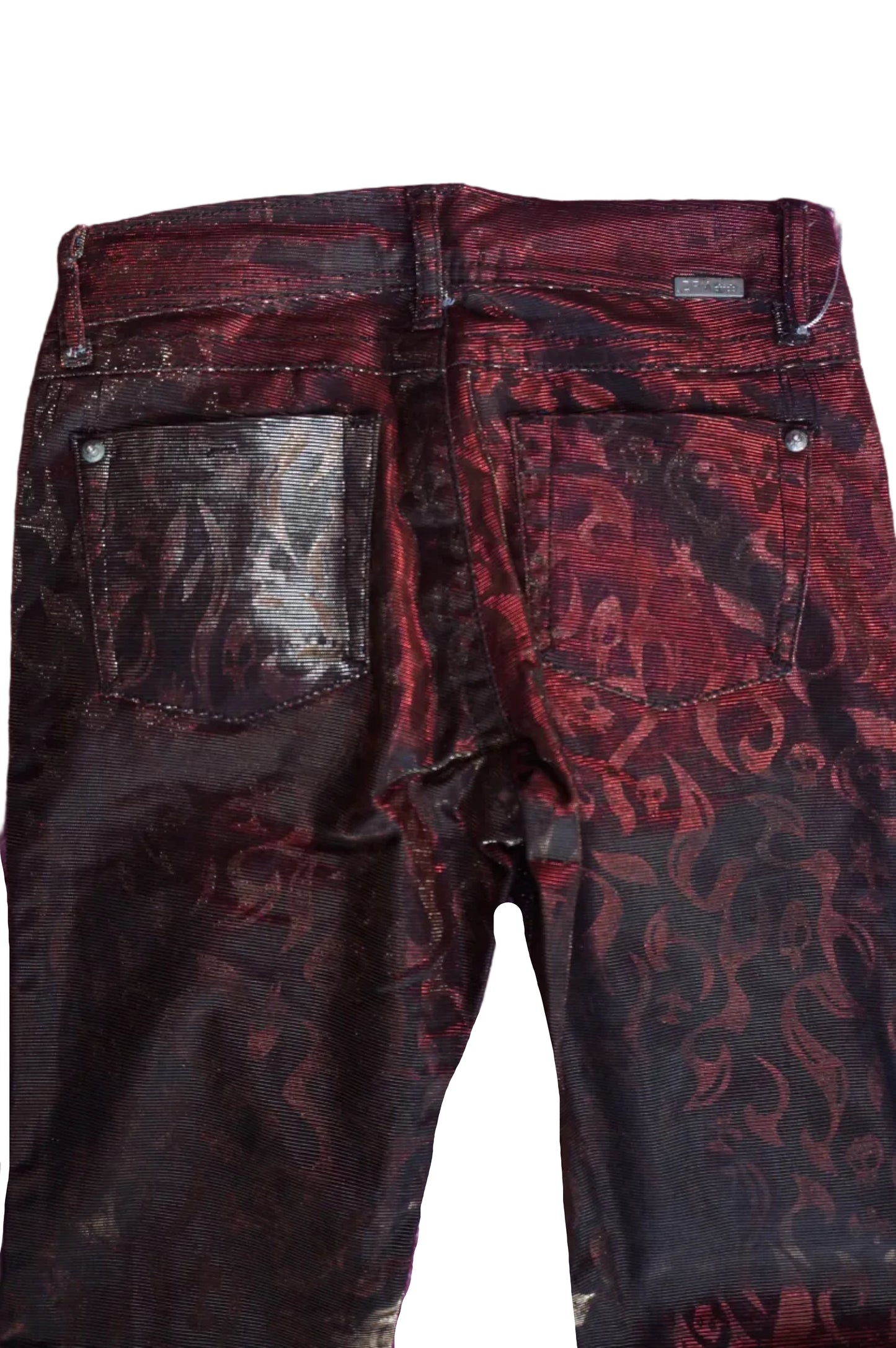 Vintage Red and Gold Flames Low Rise Jeans - Size 1