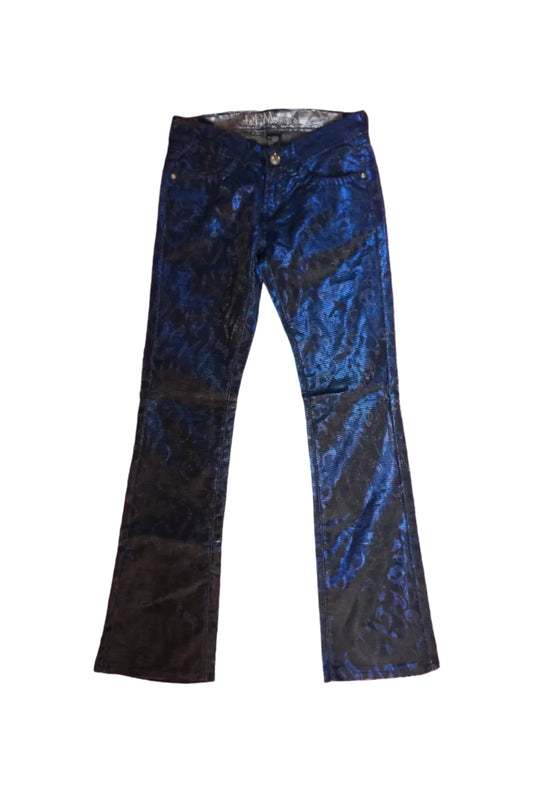 Vintage Blue and Silver Flames Low Rise Jeans - Size 1