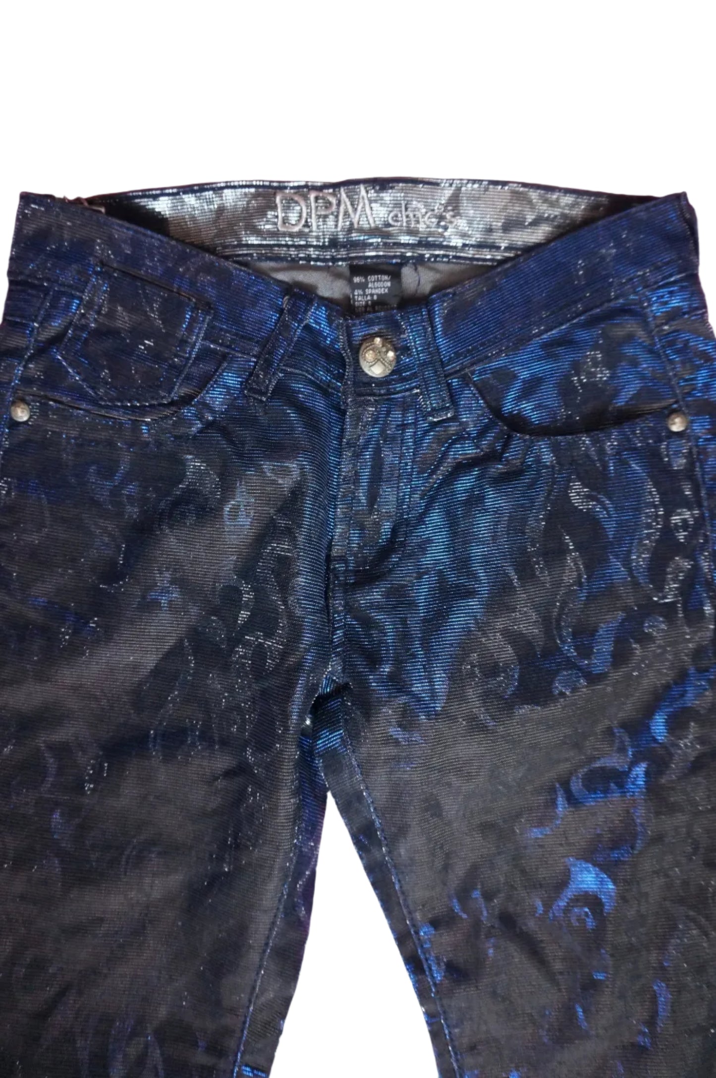 Vintage Blue and Silver Flames Low Rise Jeans - Size 1