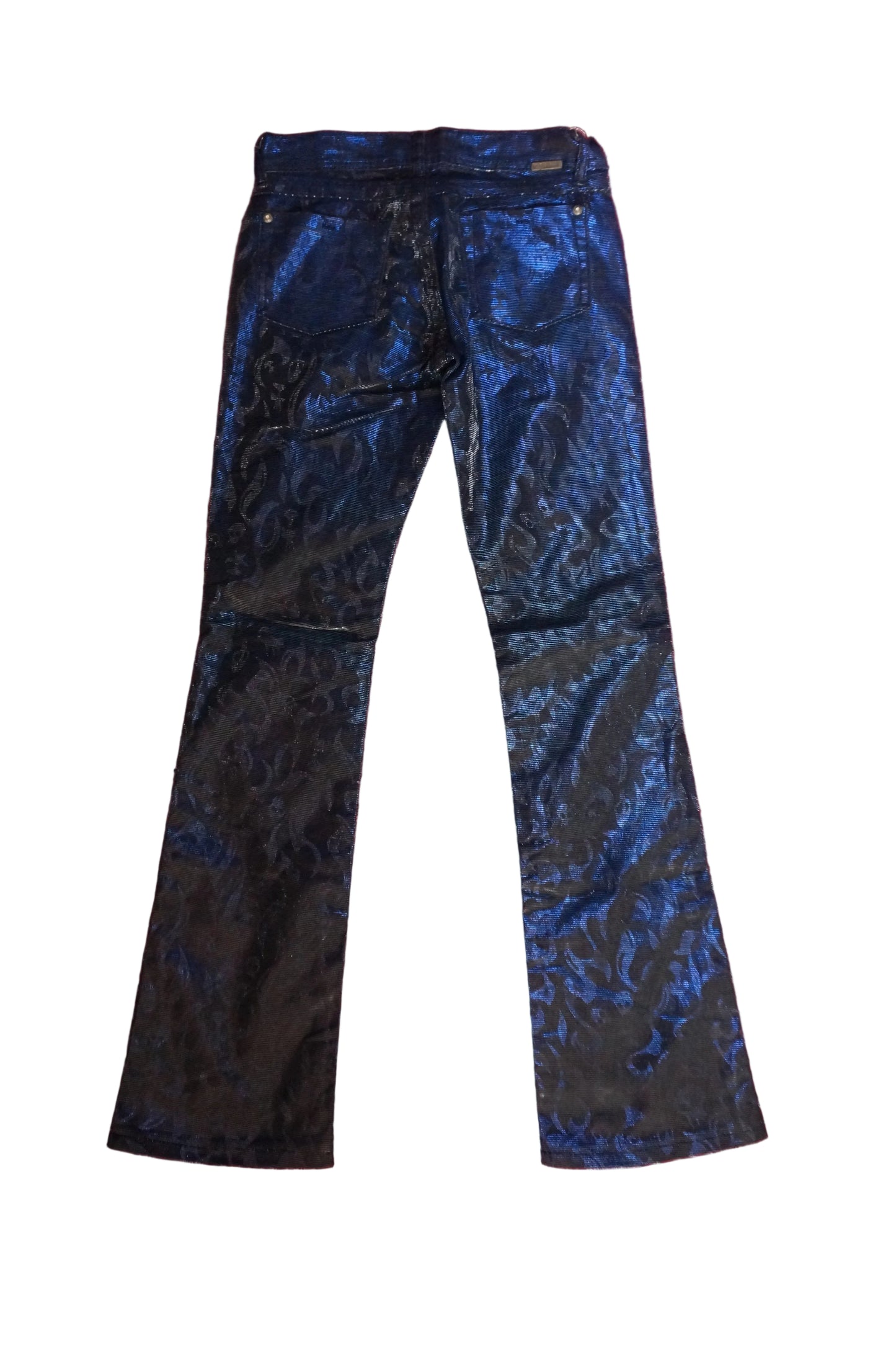 Vintage Blue and Silver Flames Low Rise Jeans - Size 1