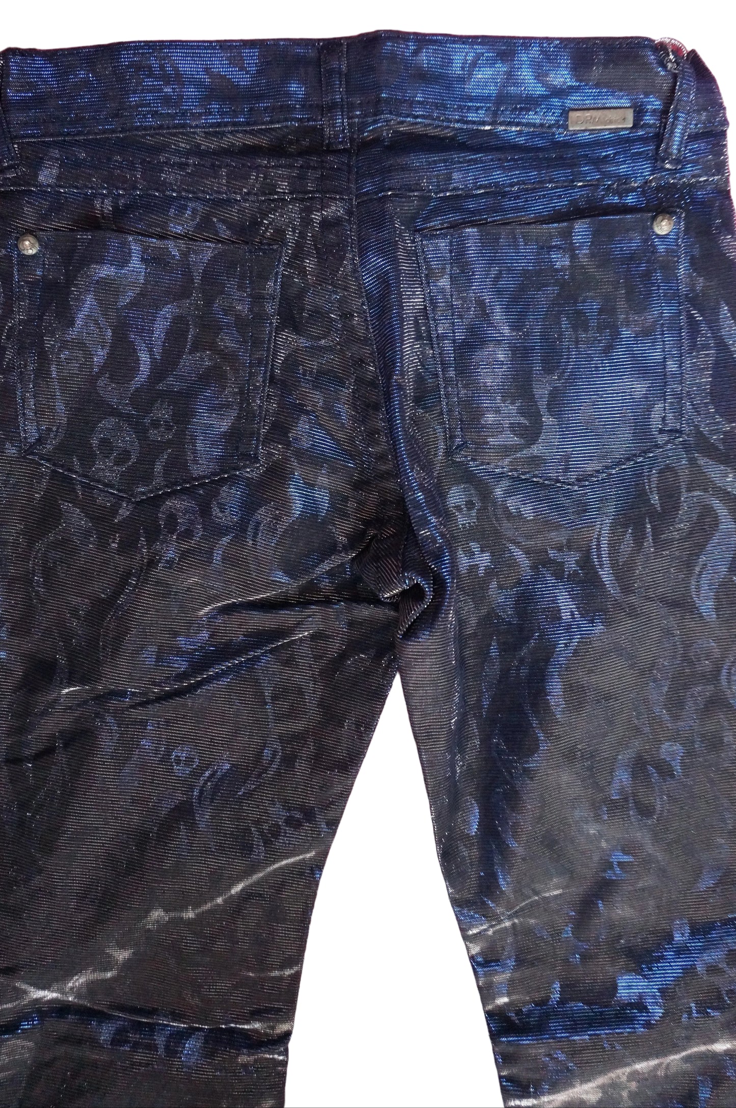 Vintage Blue and Silver Flames Low Rise Jeans - Size 1