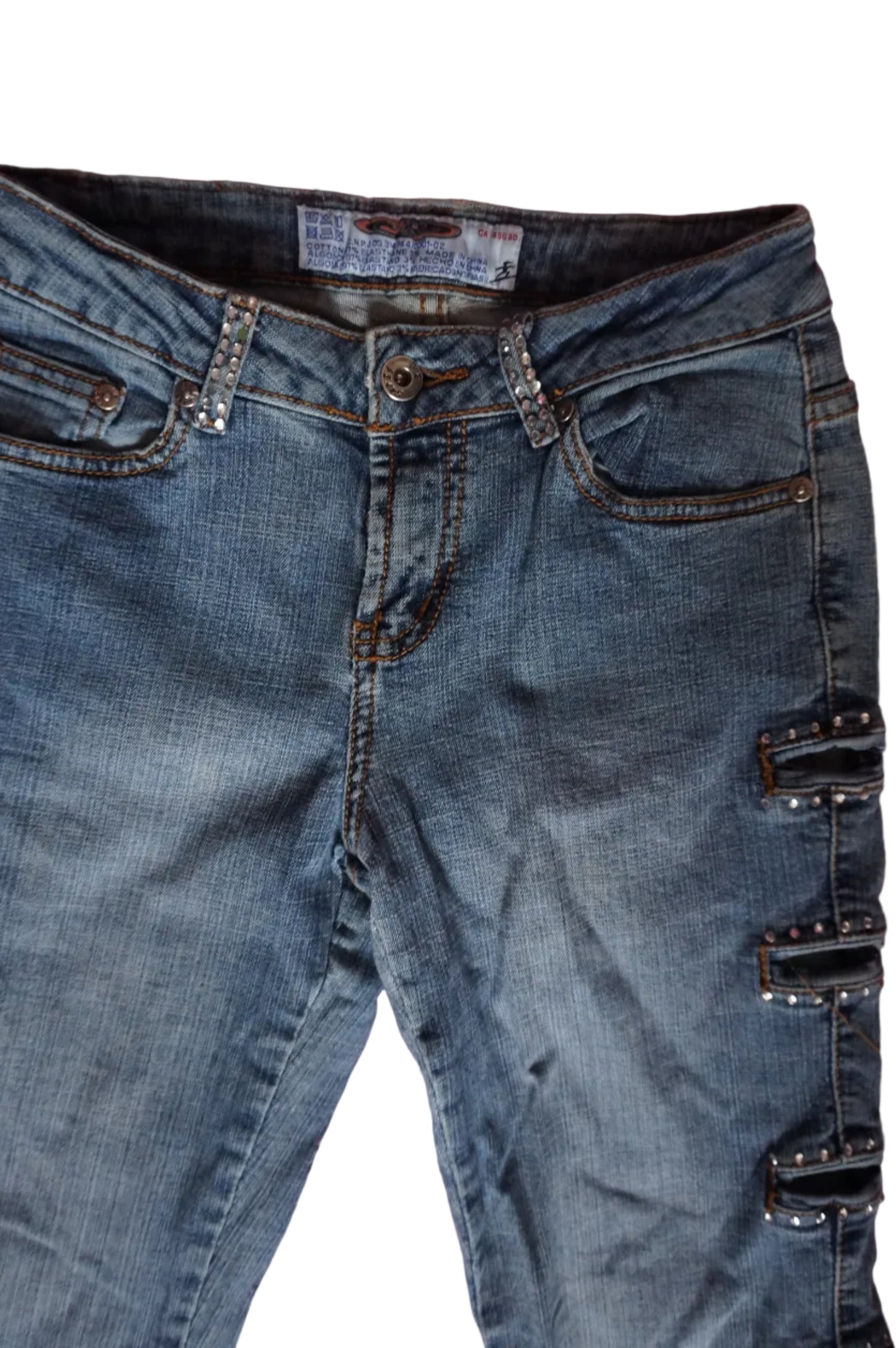 Vintage Mid Rise Bootcut Rhinestone Cut - Out Jeans - Size 3