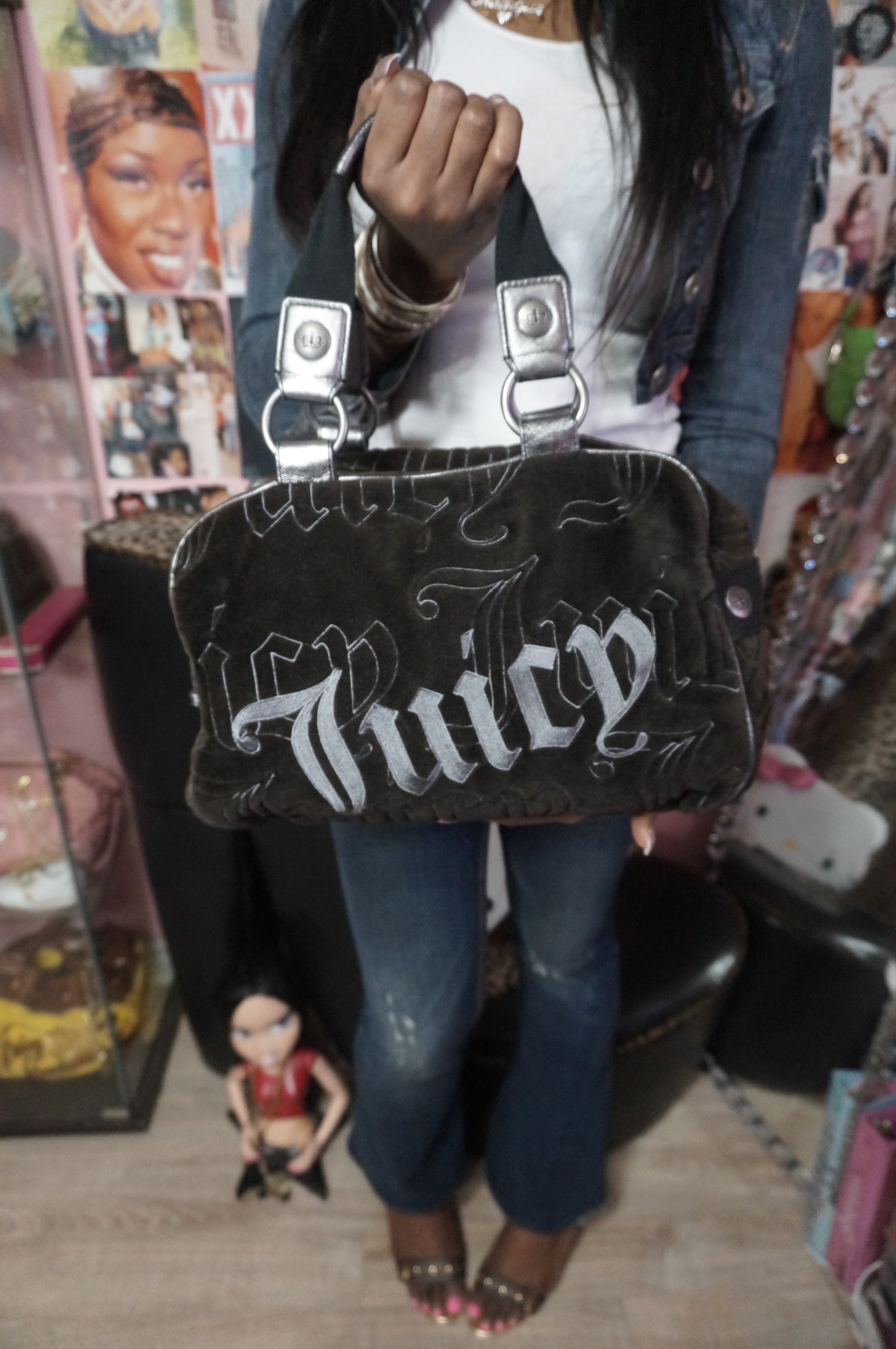 Vintage Juicy Couture Dark Brown and Silver Monogram Purse