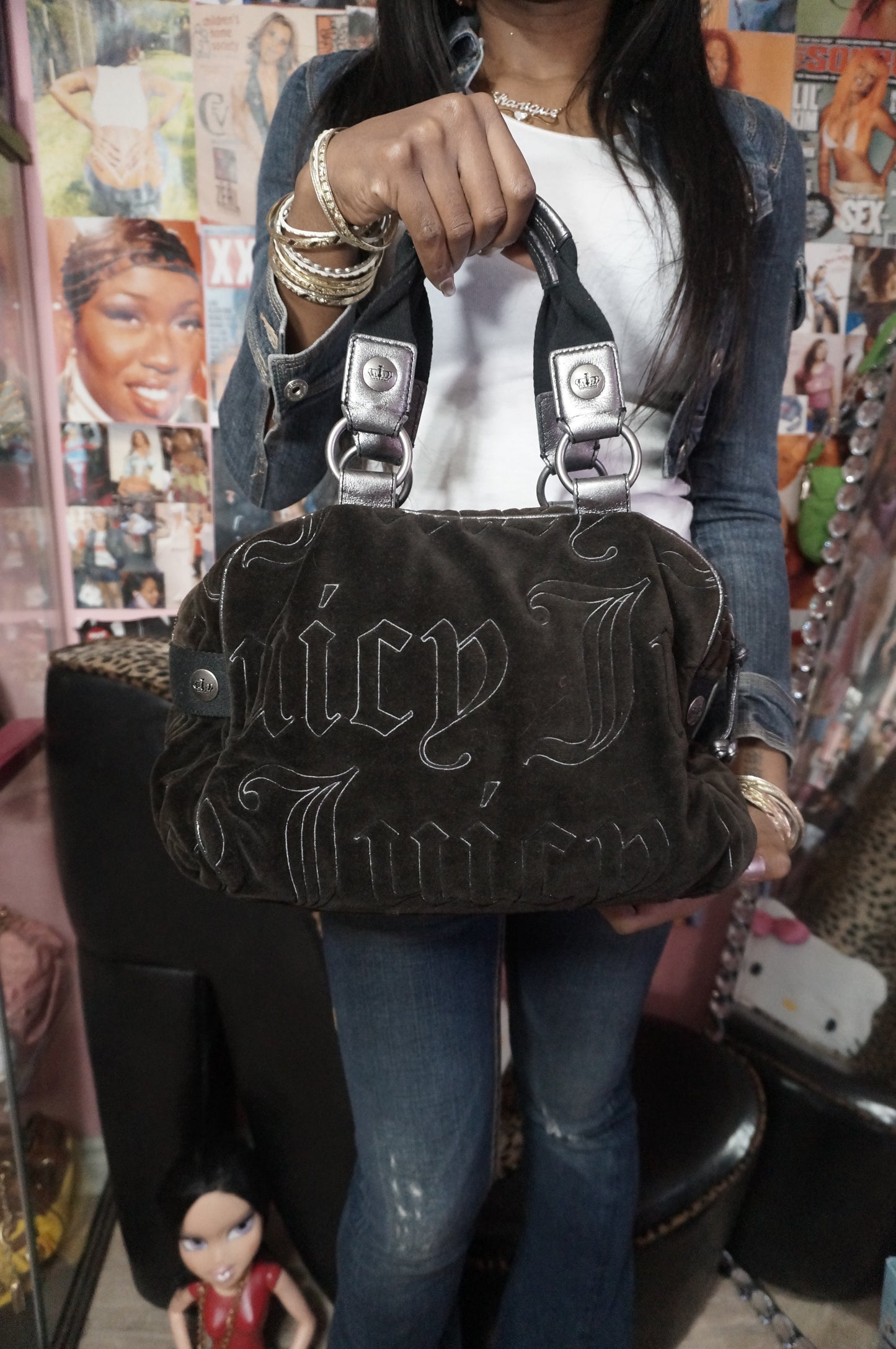 Vintage Juicy Couture Dark Brown and Silver Monogram Purse