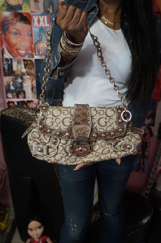 Vintage Guess Brown and Beige Monogram Purse