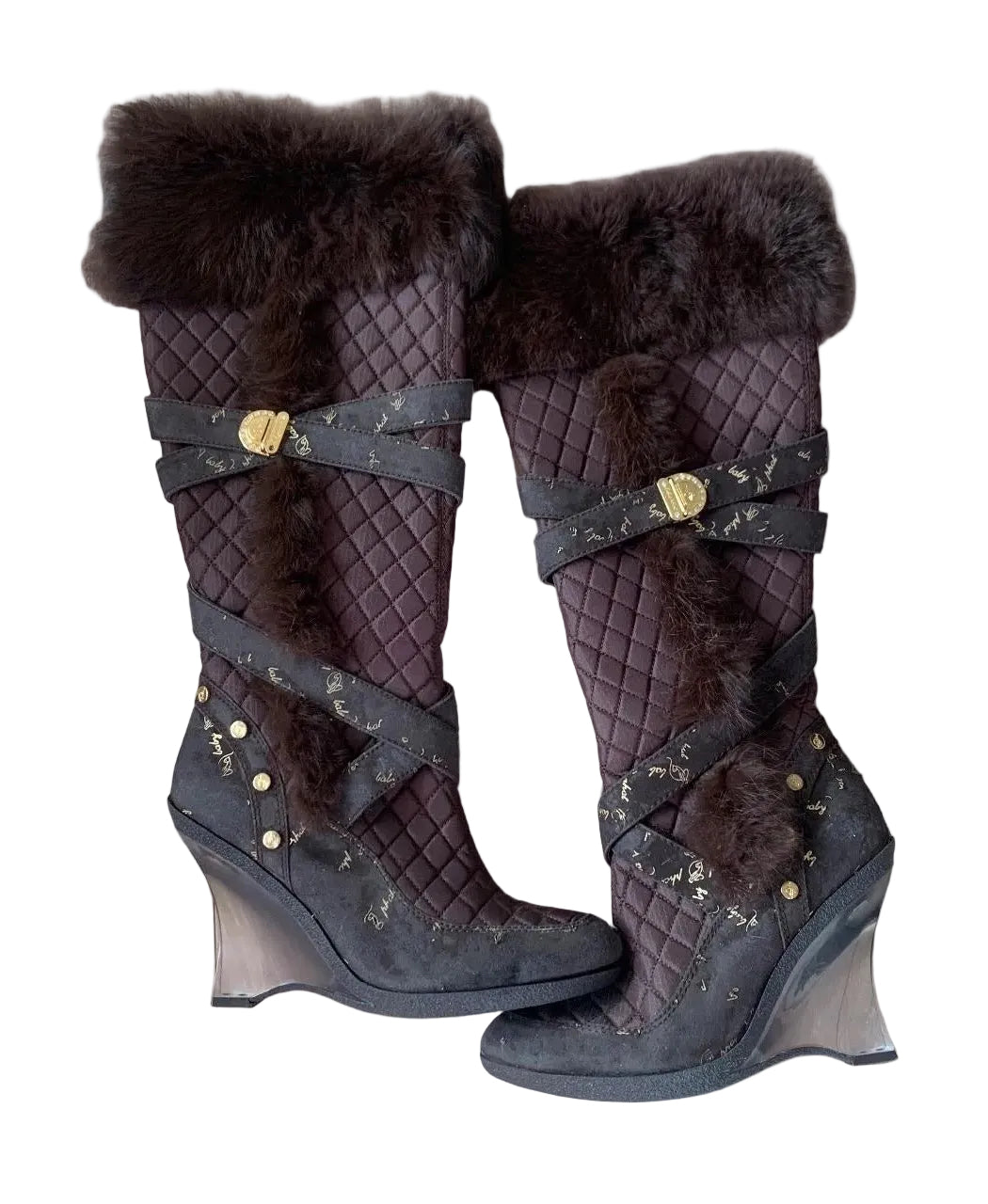 Vintage Baby Phat Brown and Gold Wedge Boots