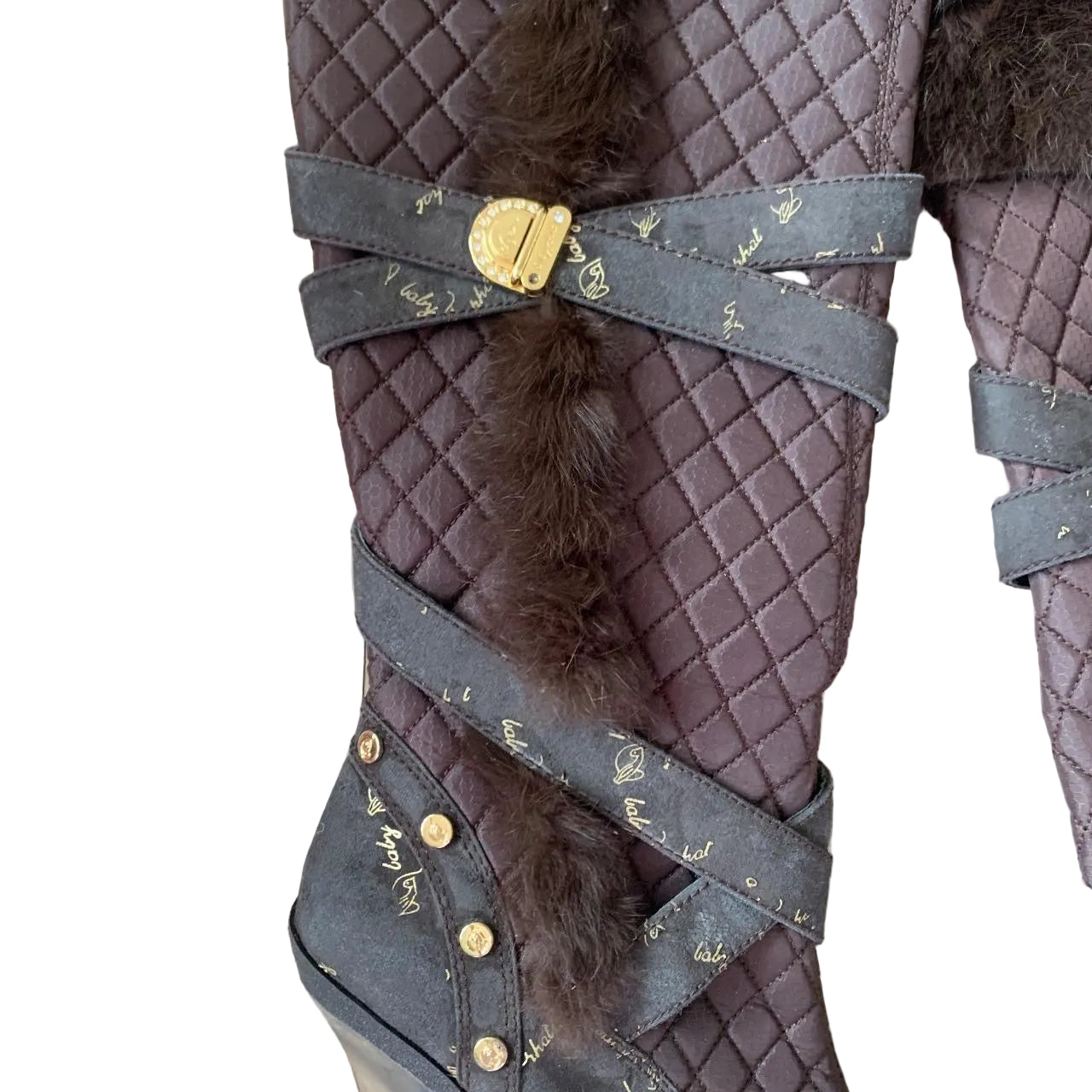 Vintage Baby Phat Brown and Gold Wedge Boots