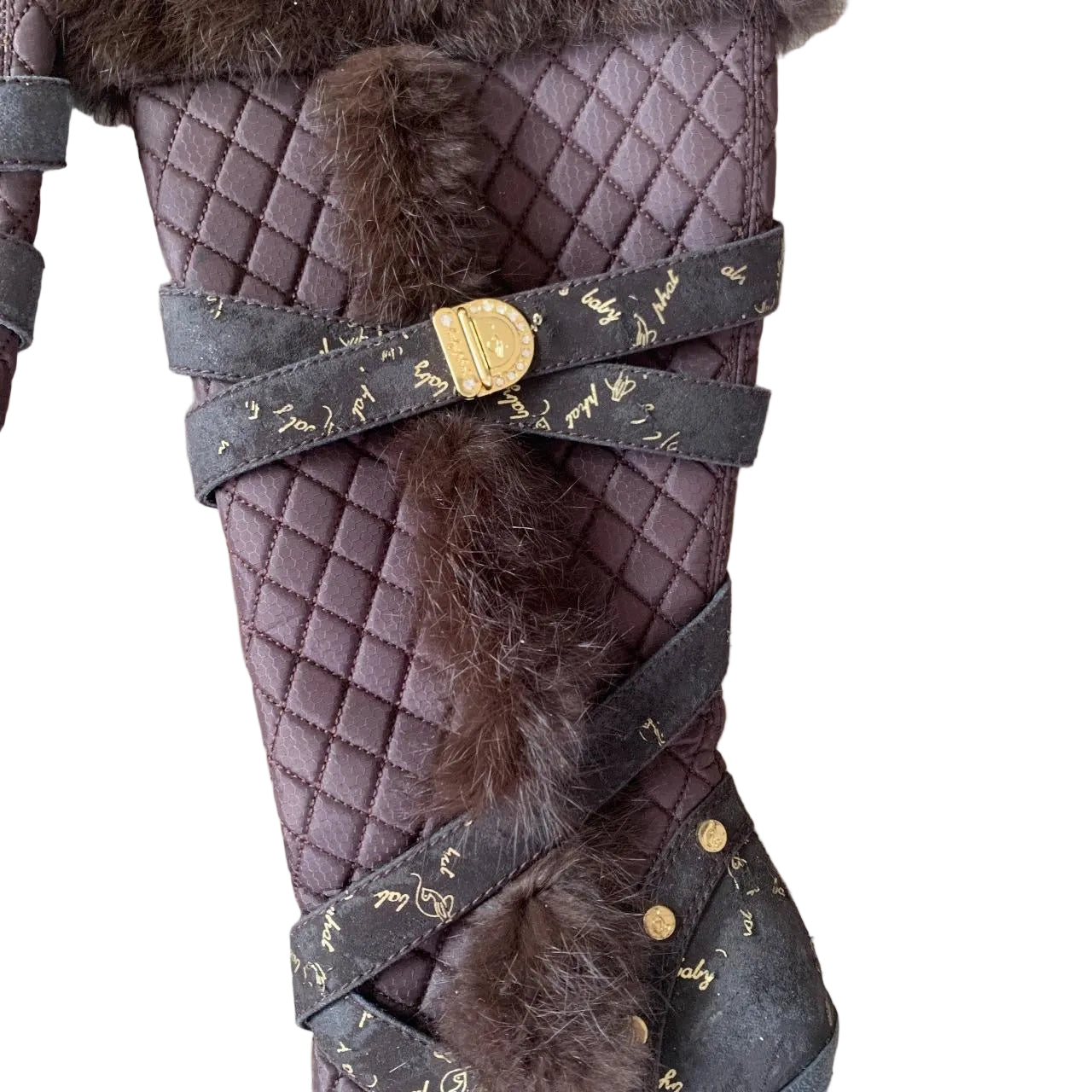 Vintage Baby Phat Brown and Gold Wedge Boots