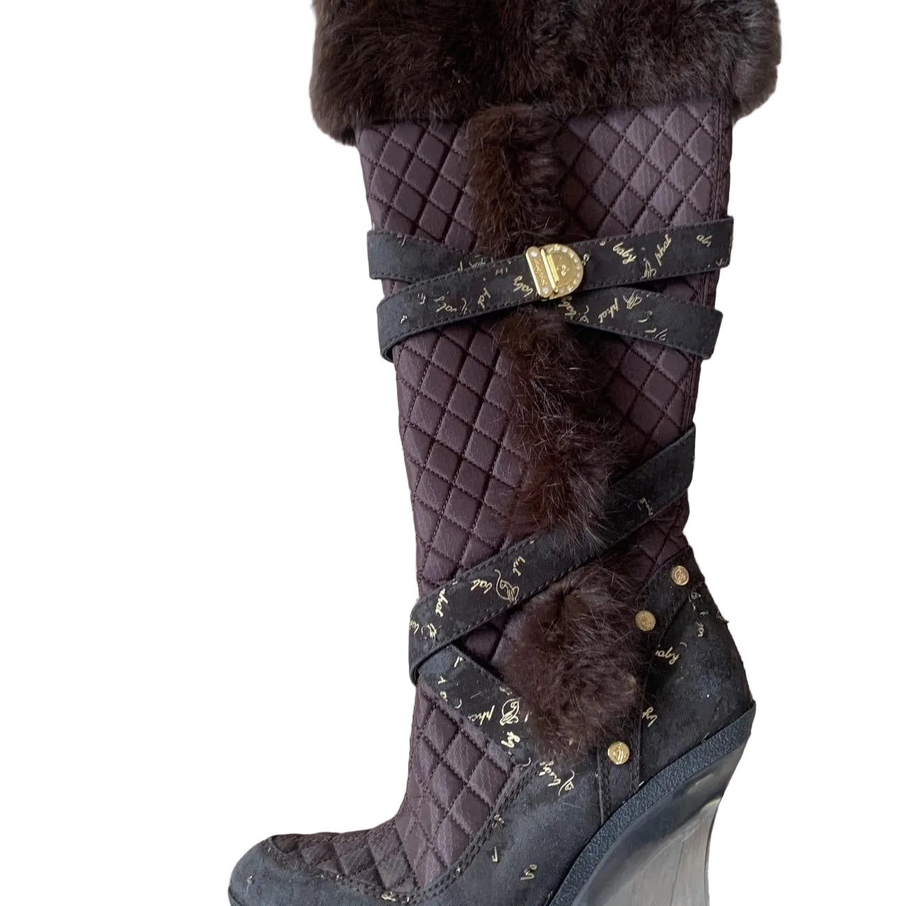 Vintage Baby Phat Brown and Gold Wedge Boots