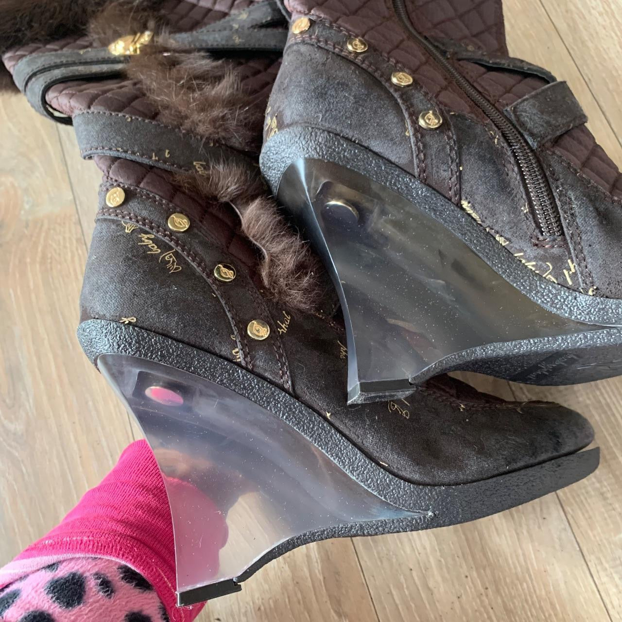 Vintage Baby Phat Brown and Gold Wedge Boots