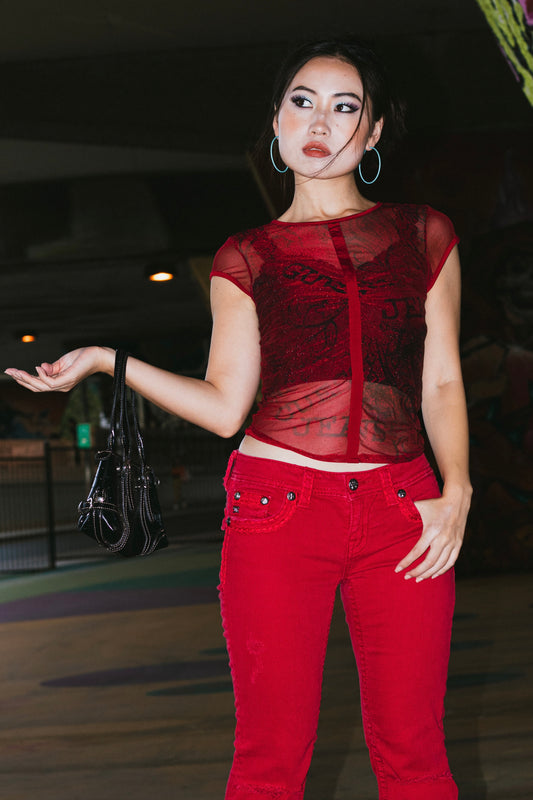 Red Guess Mesh Top