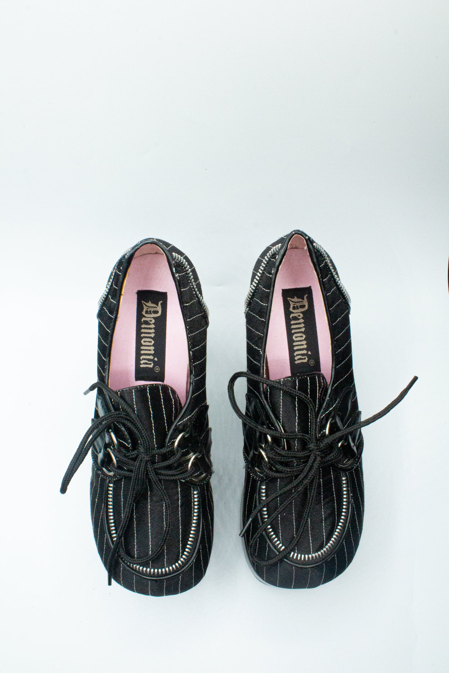 Demonia Platform Heels with Pinstripes and Zipper