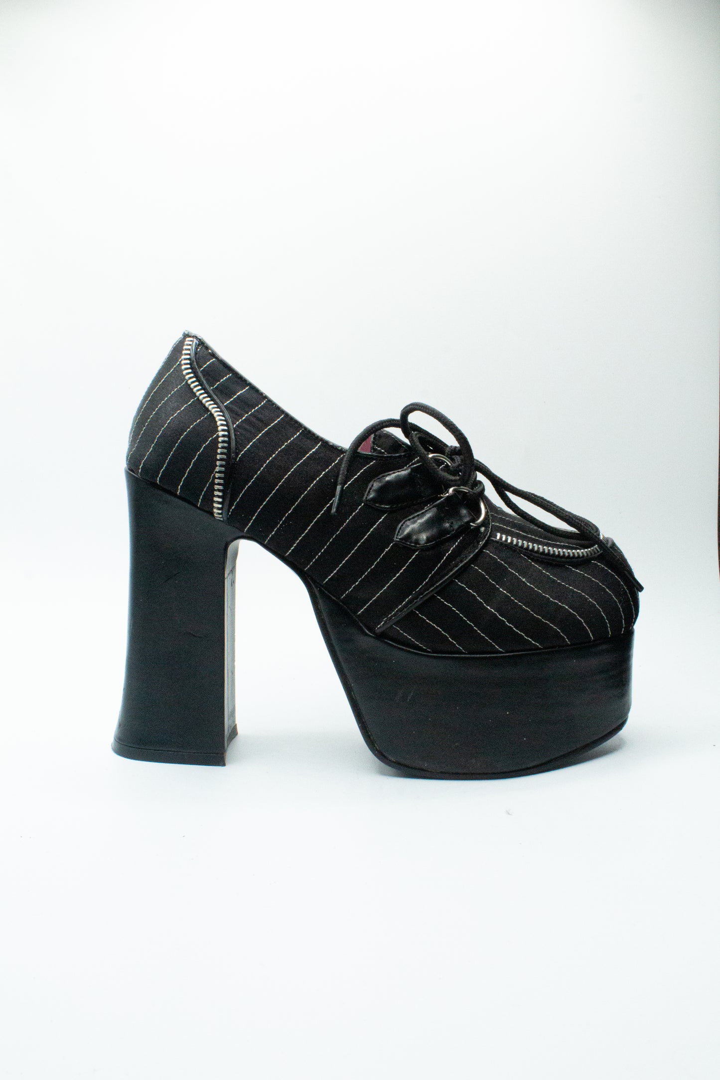 Demonia Platform Heels with Pinstripes and Zipper